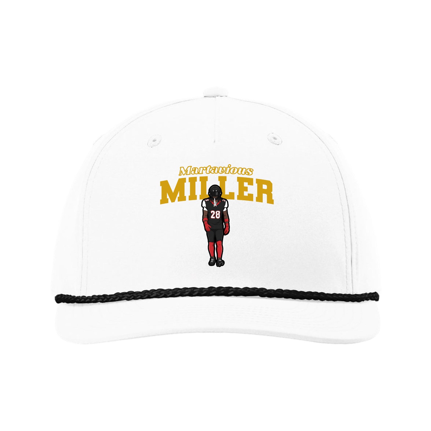 Five-Panel Classic Rope Cap — Name Arch in White