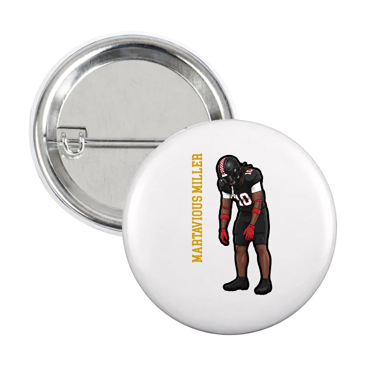 Game Day Button — Name Vertical in White
