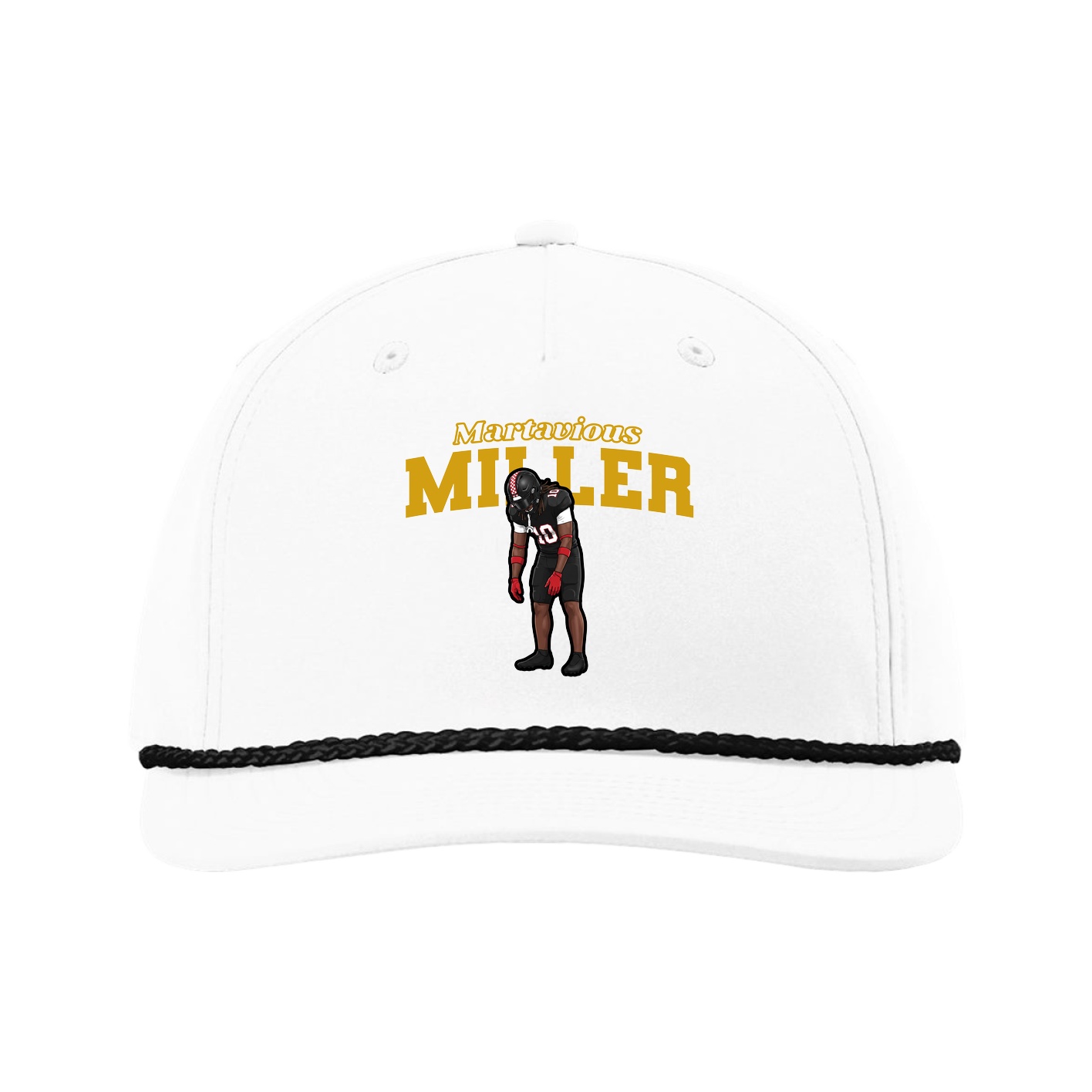 Five-Panel Classic Rope Cap — Name Arch in White