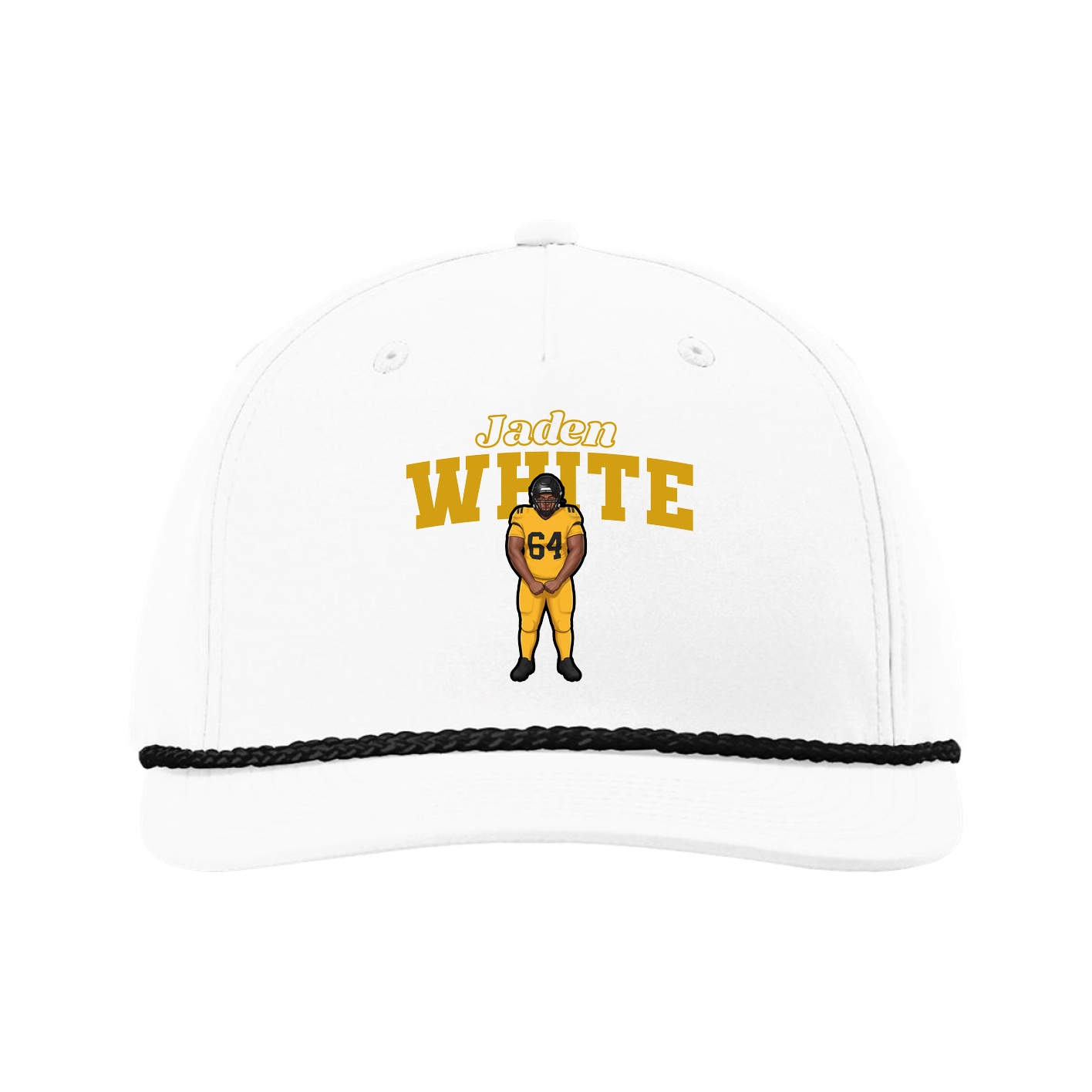 Five-Panel Classic Rope Cap — Name Arch in White