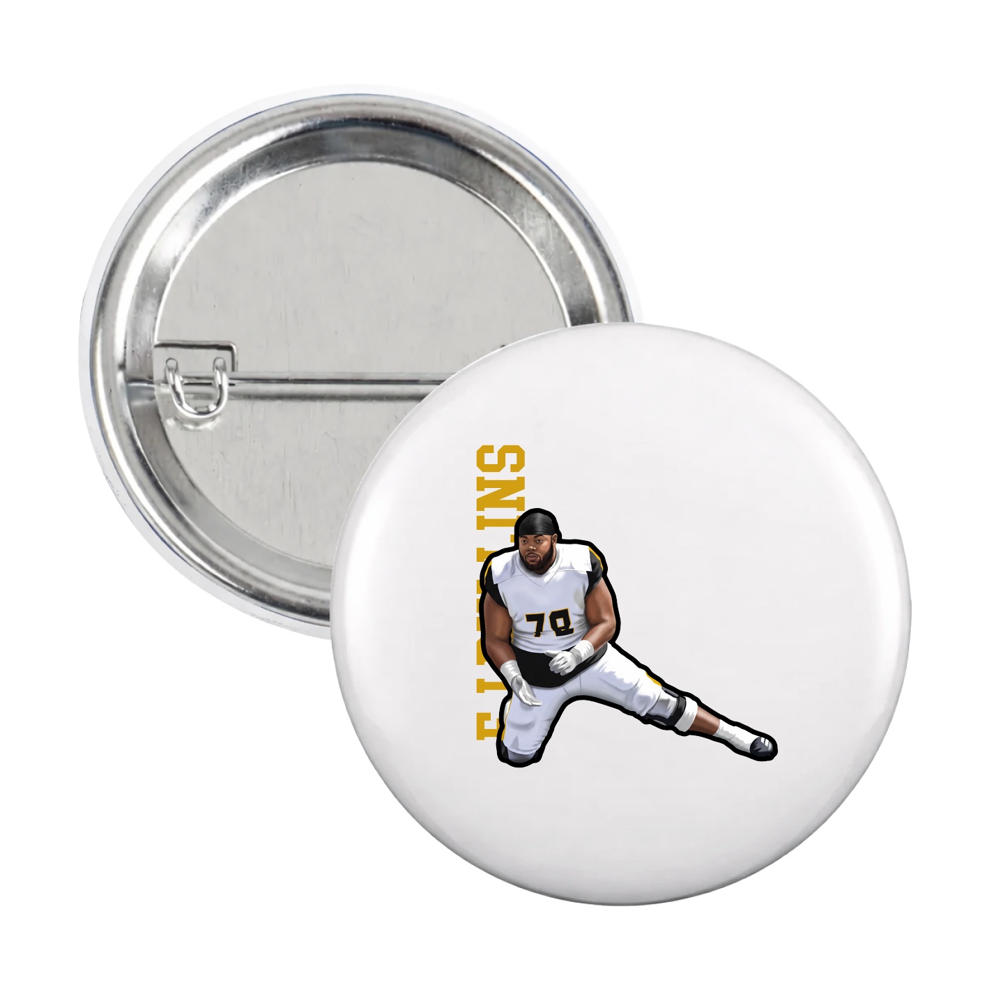 Game Day Button — Name Vertical in White