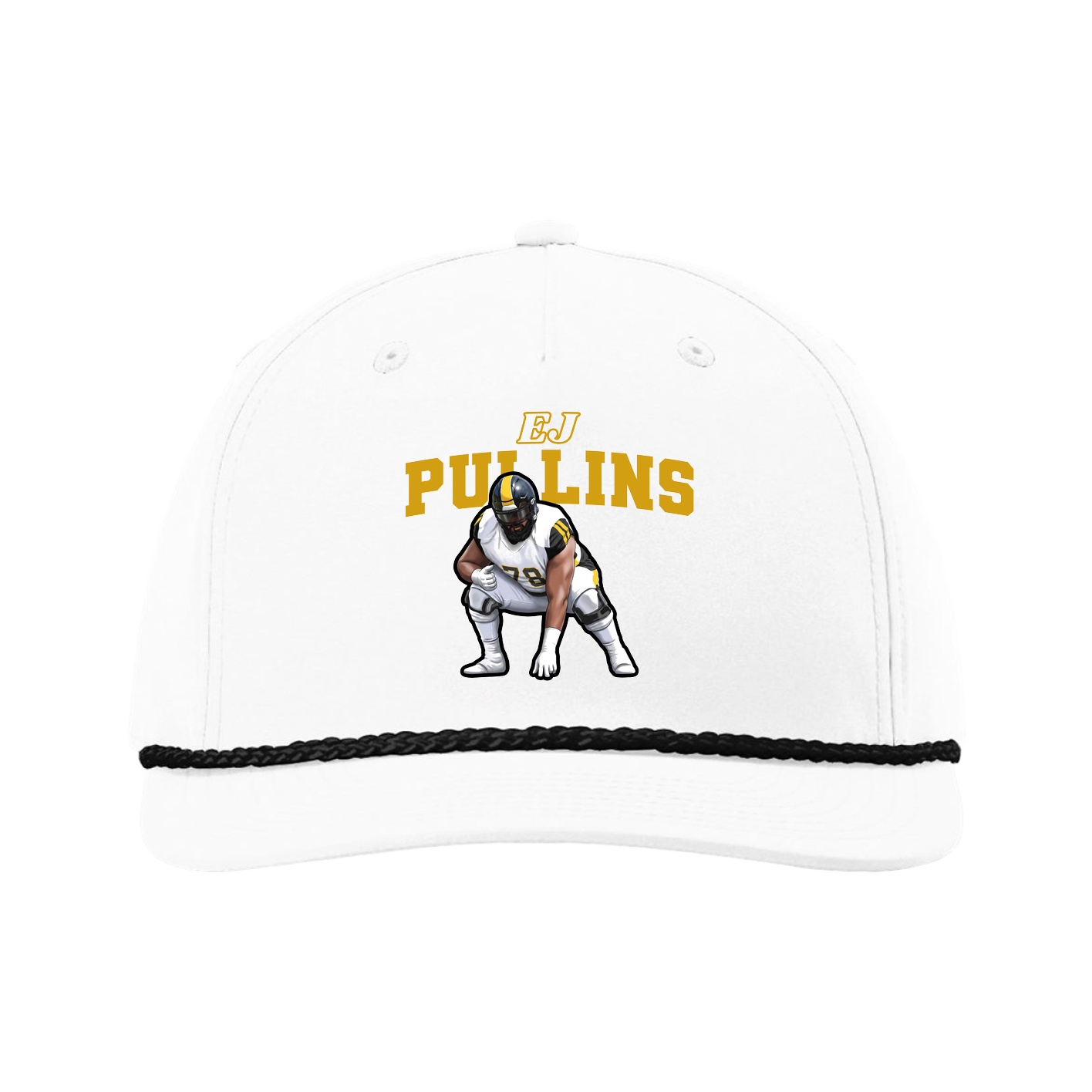 Five-Panel Classic Rope Cap — Name Arch in White