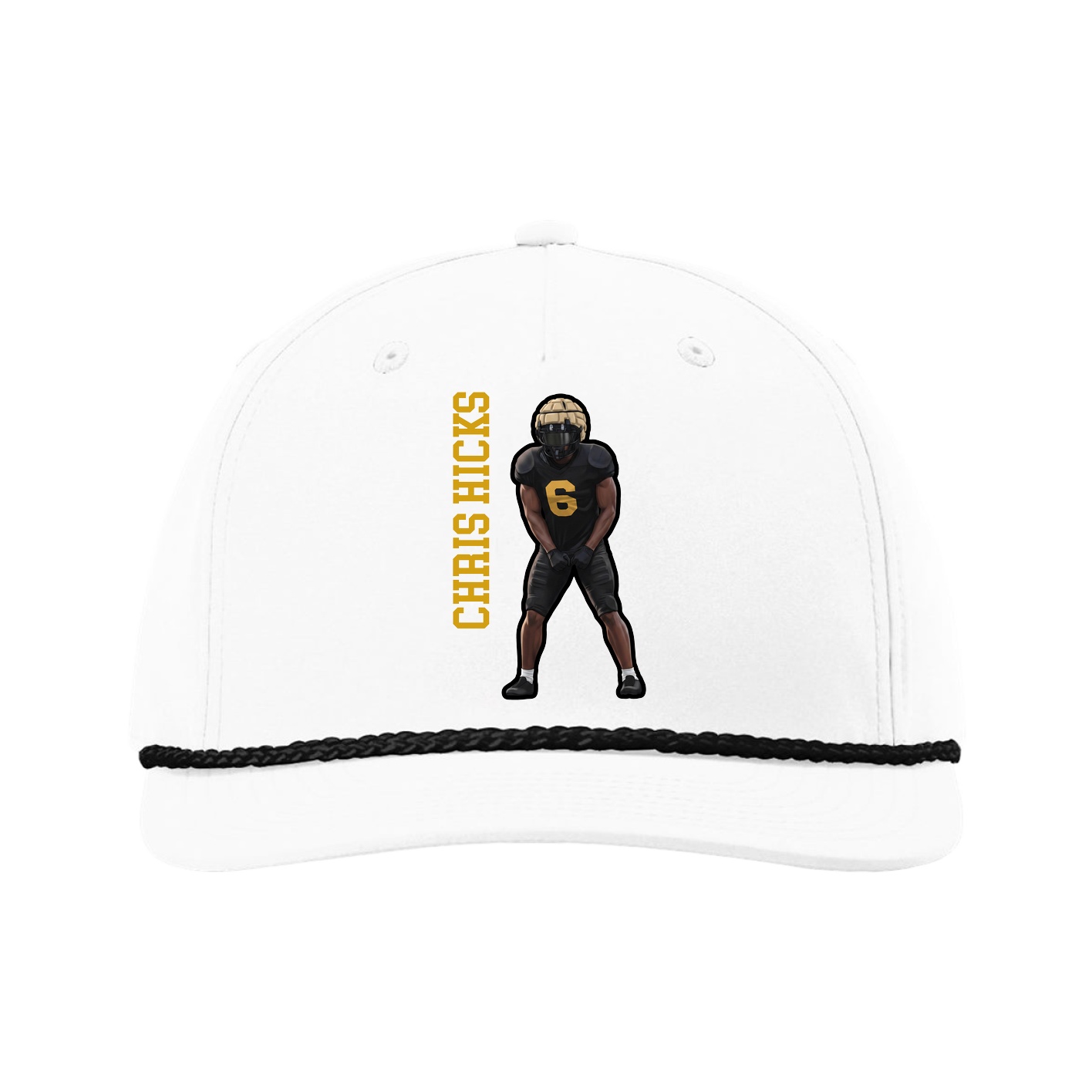 Five-Panel Classic Rope Cap — Name Vertical in White