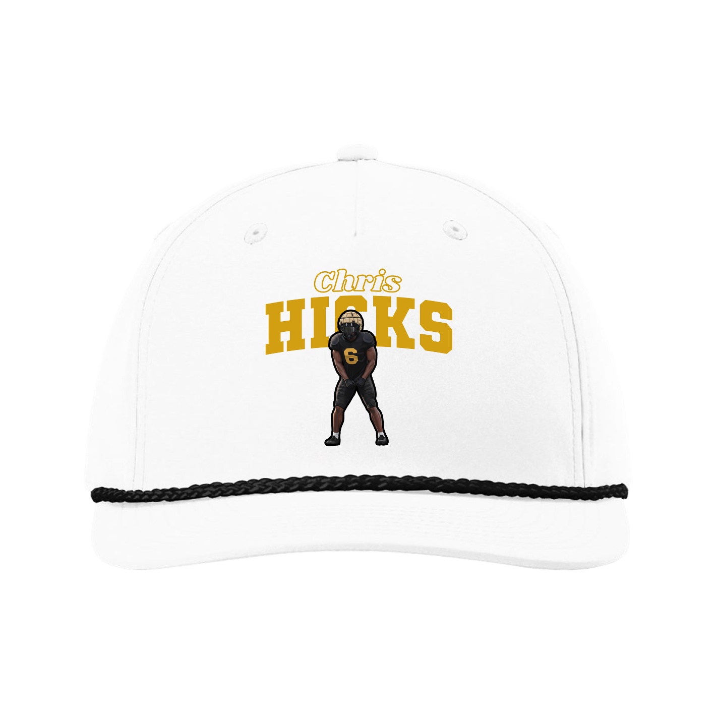 Five-Panel Classic Rope Cap — Name Arch in White