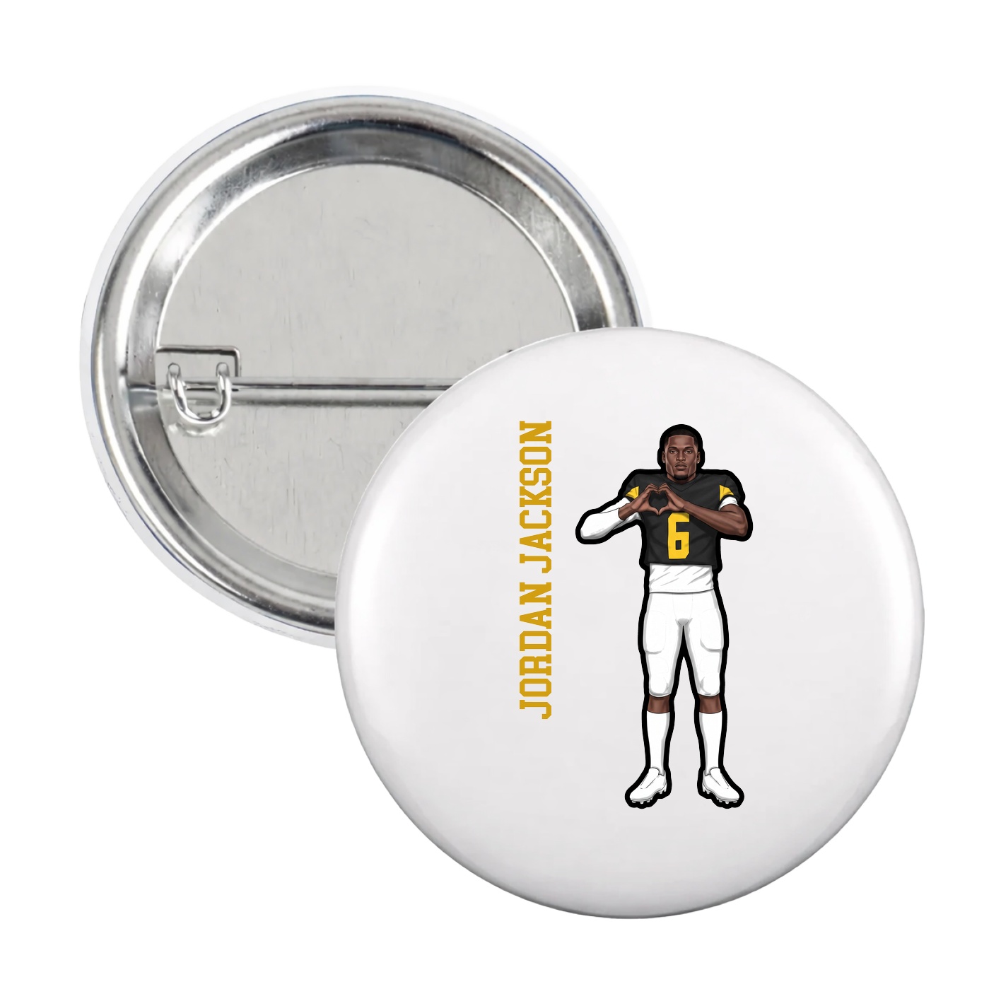 Game Day Button — Name Vertical in White