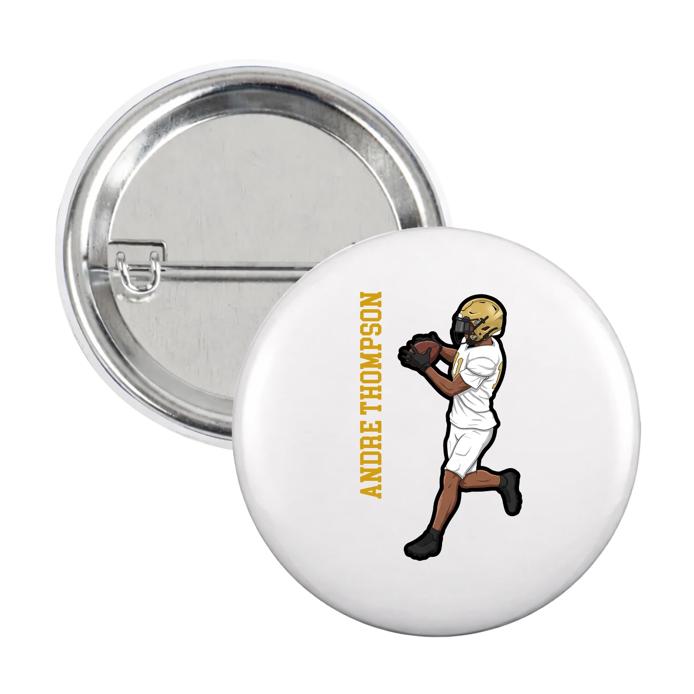 Game Day Button — Name Vertical in White
