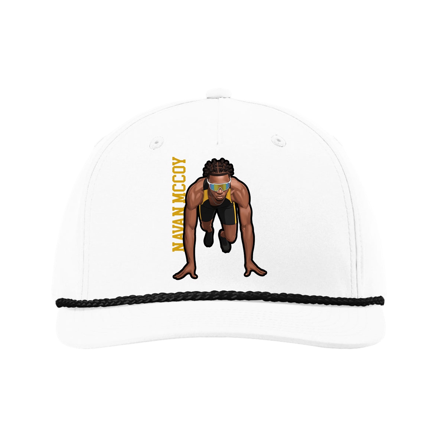 Five-Panel Classic Rope Cap — Name Vertical in White