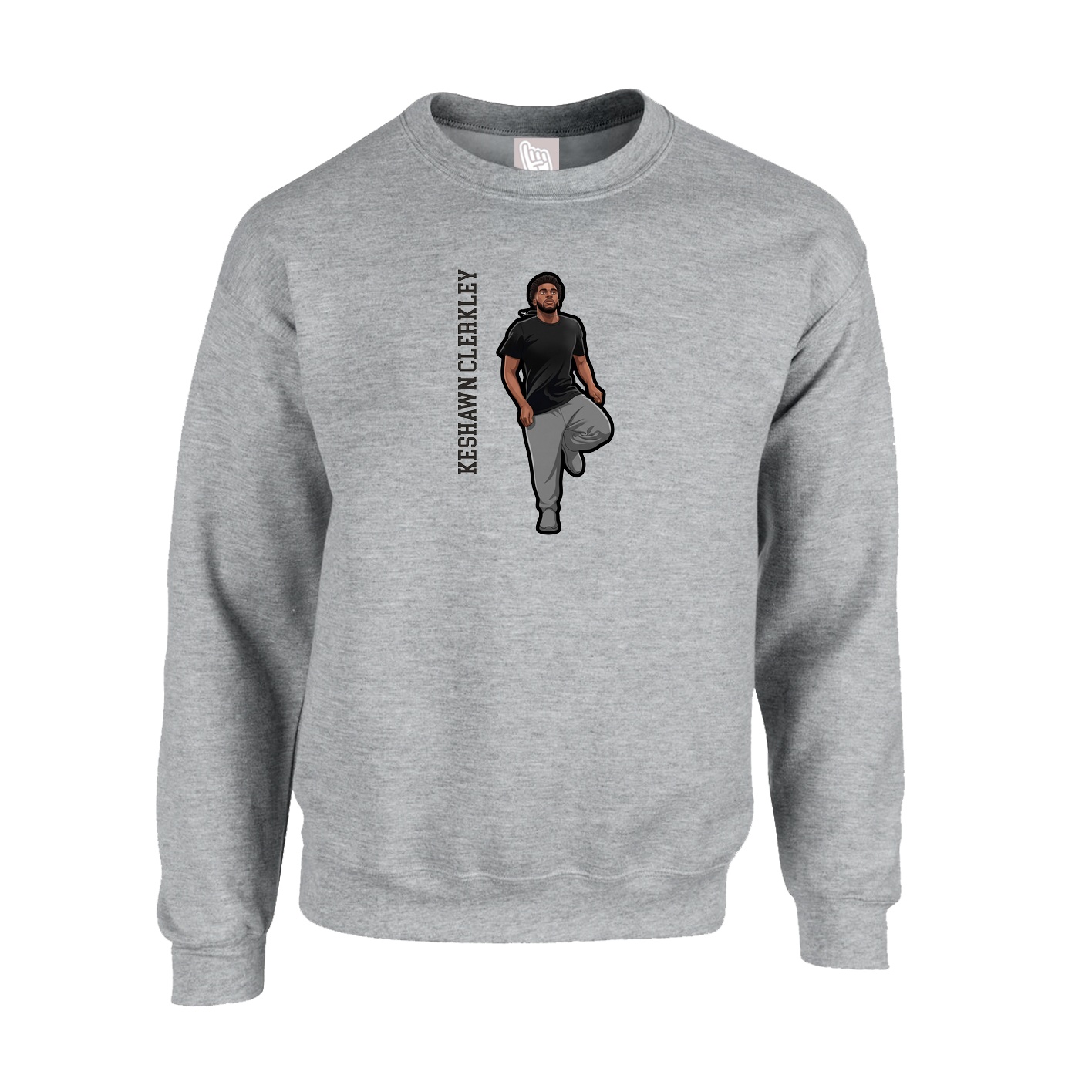 Fleece Crew — Name Vertical in Grey