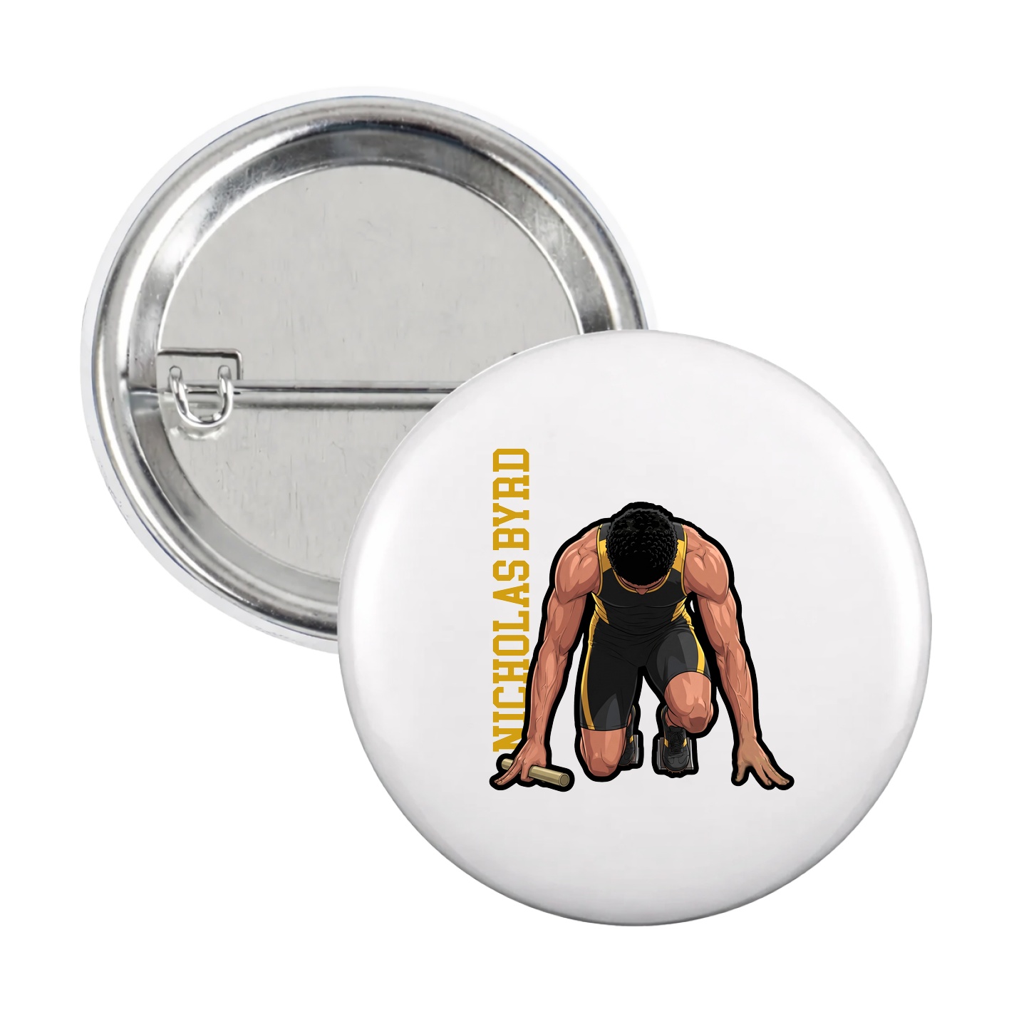 Game Day Button — Name Vertical in White