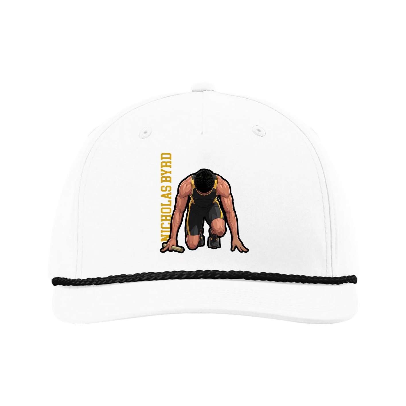 Five-Panel Classic Rope Cap — Name Vertical in White
