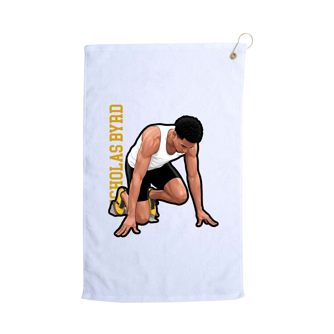 Golf Towel — Name Vertical in White