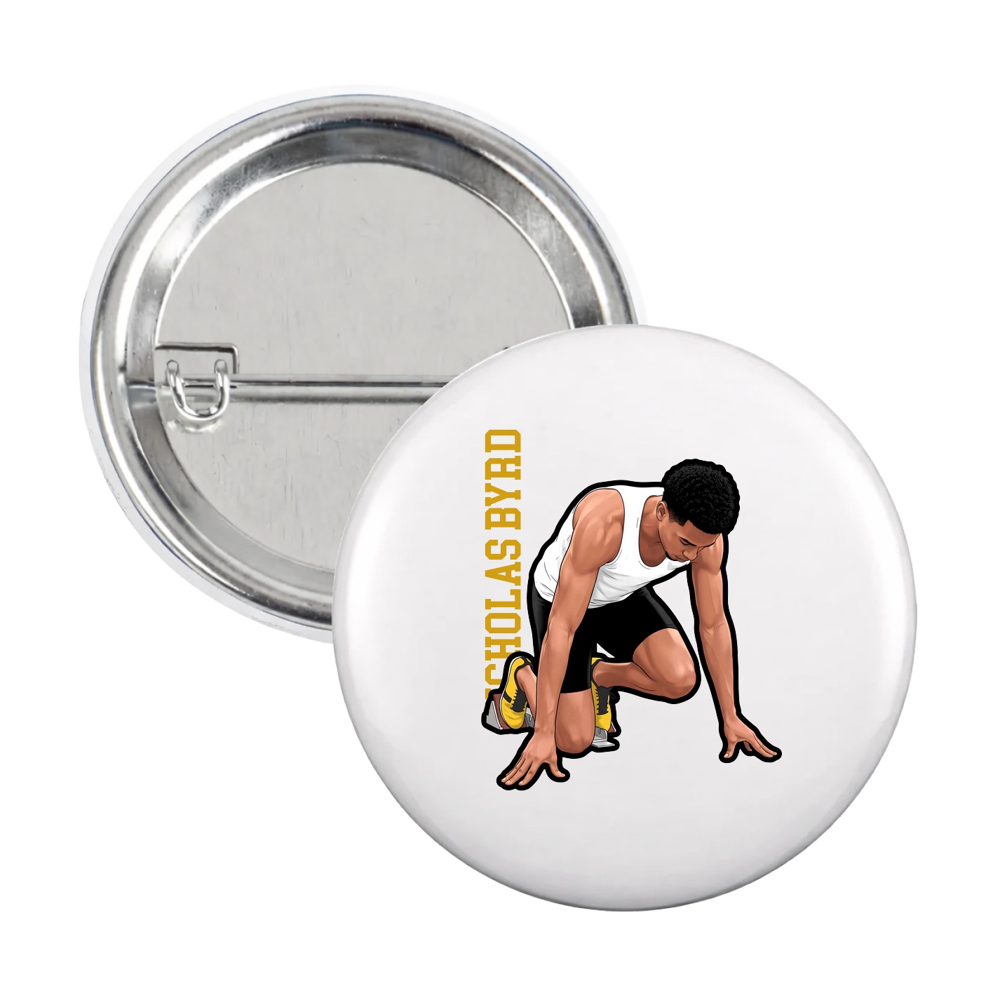Game Day Button — Name Vertical in White