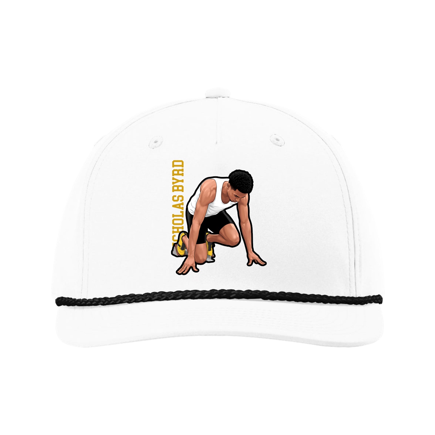 Five-Panel Classic Rope Cap — Name Vertical in White