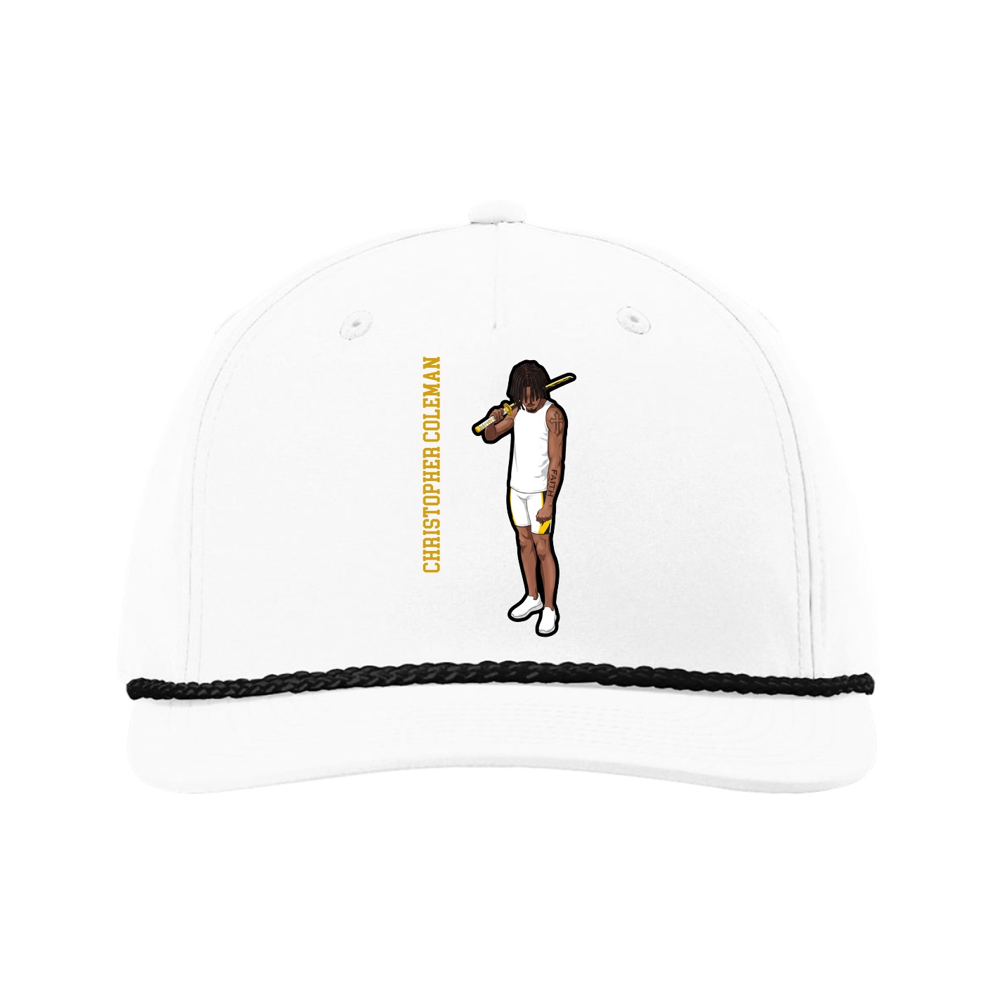 Five-Panel Classic Rope Cap — Name Vertical in White