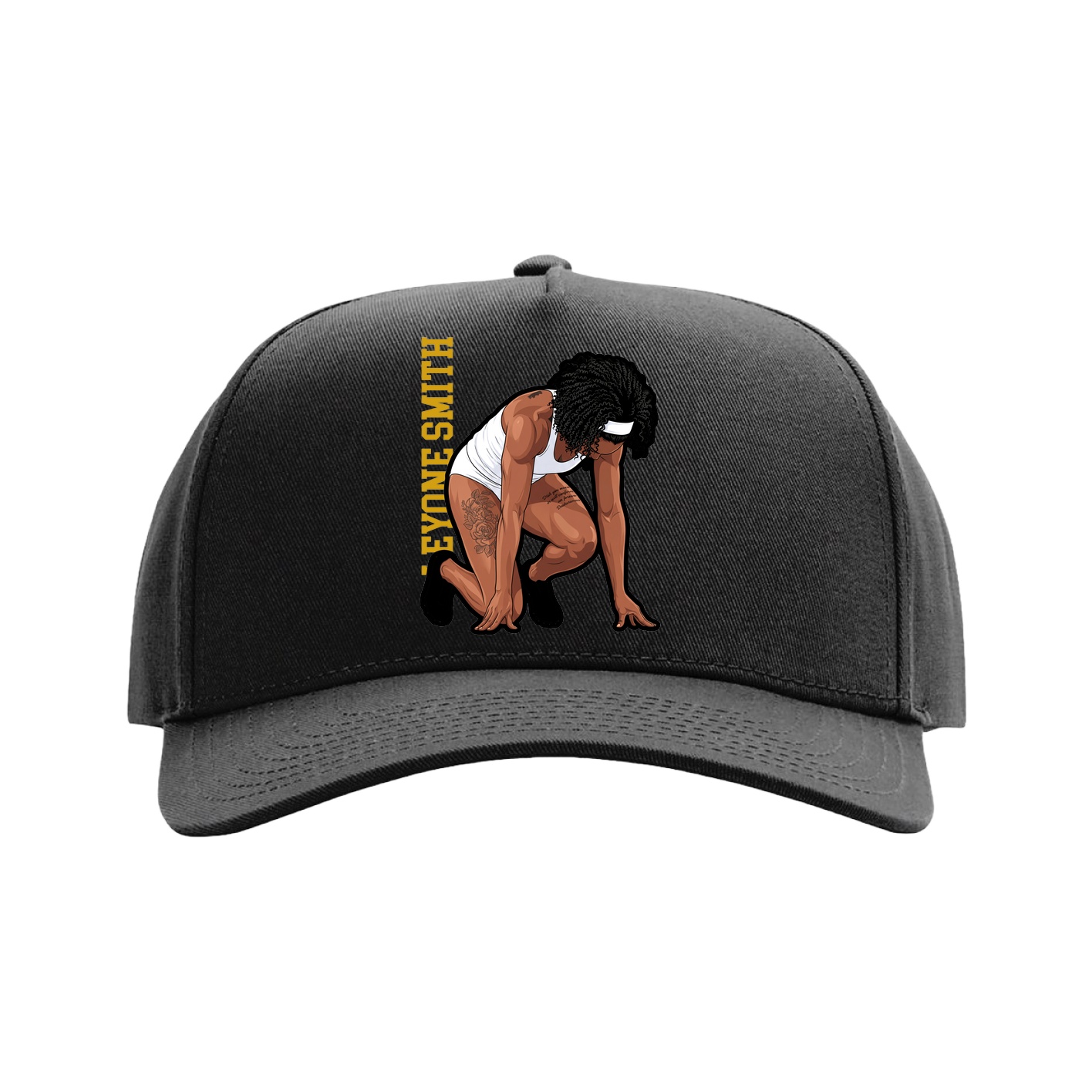 Full Fabric Five-Panel Champ Cap — Name Vertical in Black