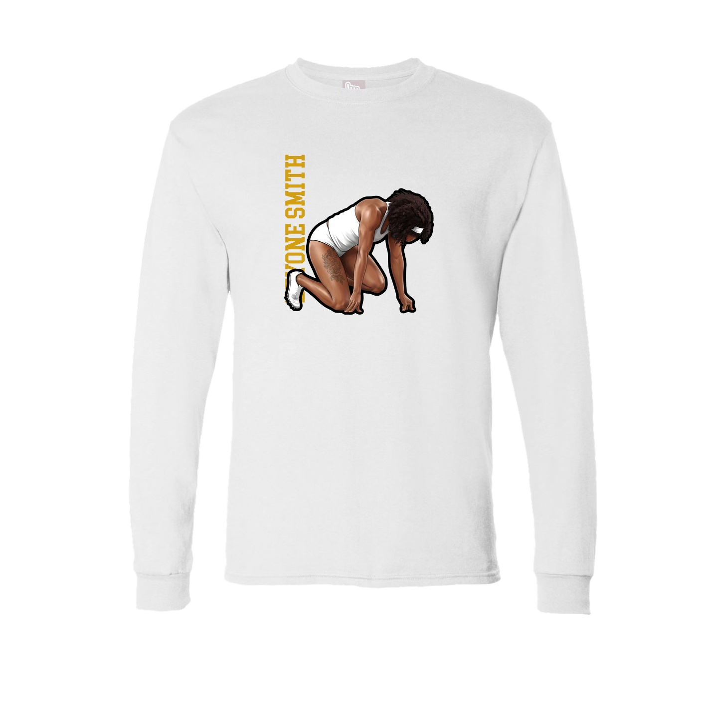 Long Sleeve Tee — Name Vertical in White