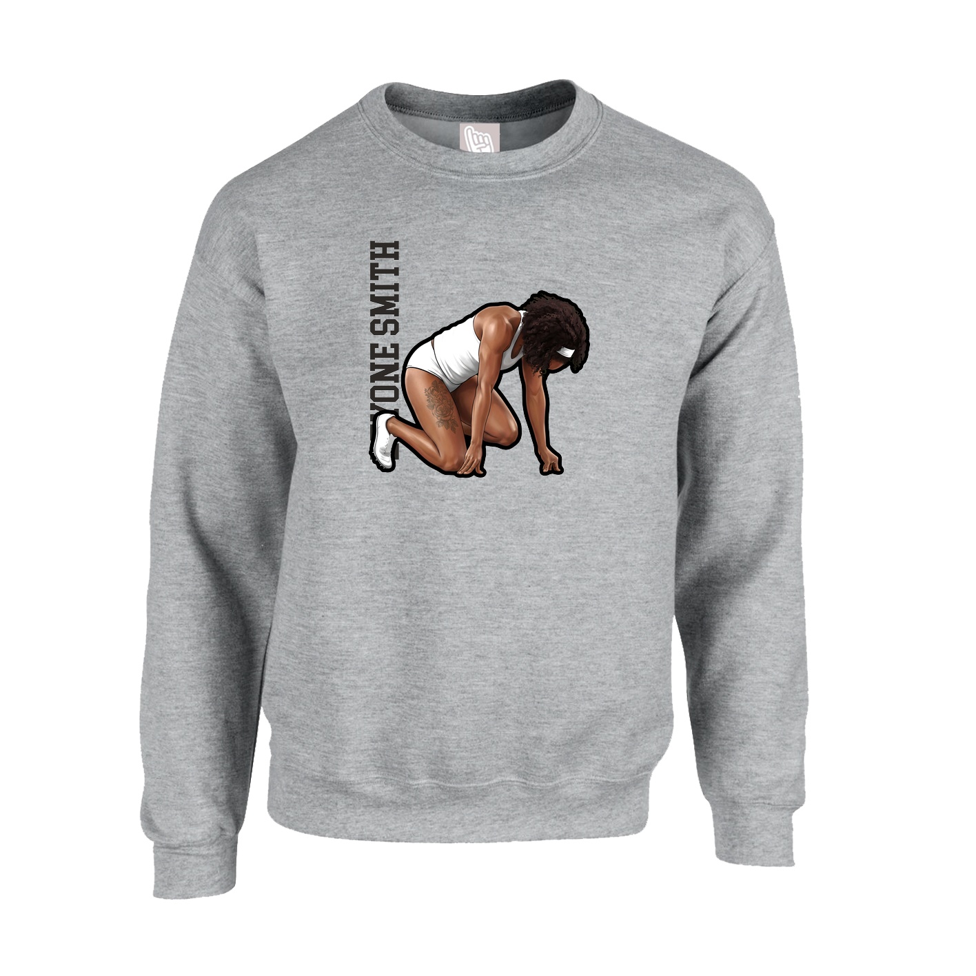 Fleece Crew — Name Vertical in Grey