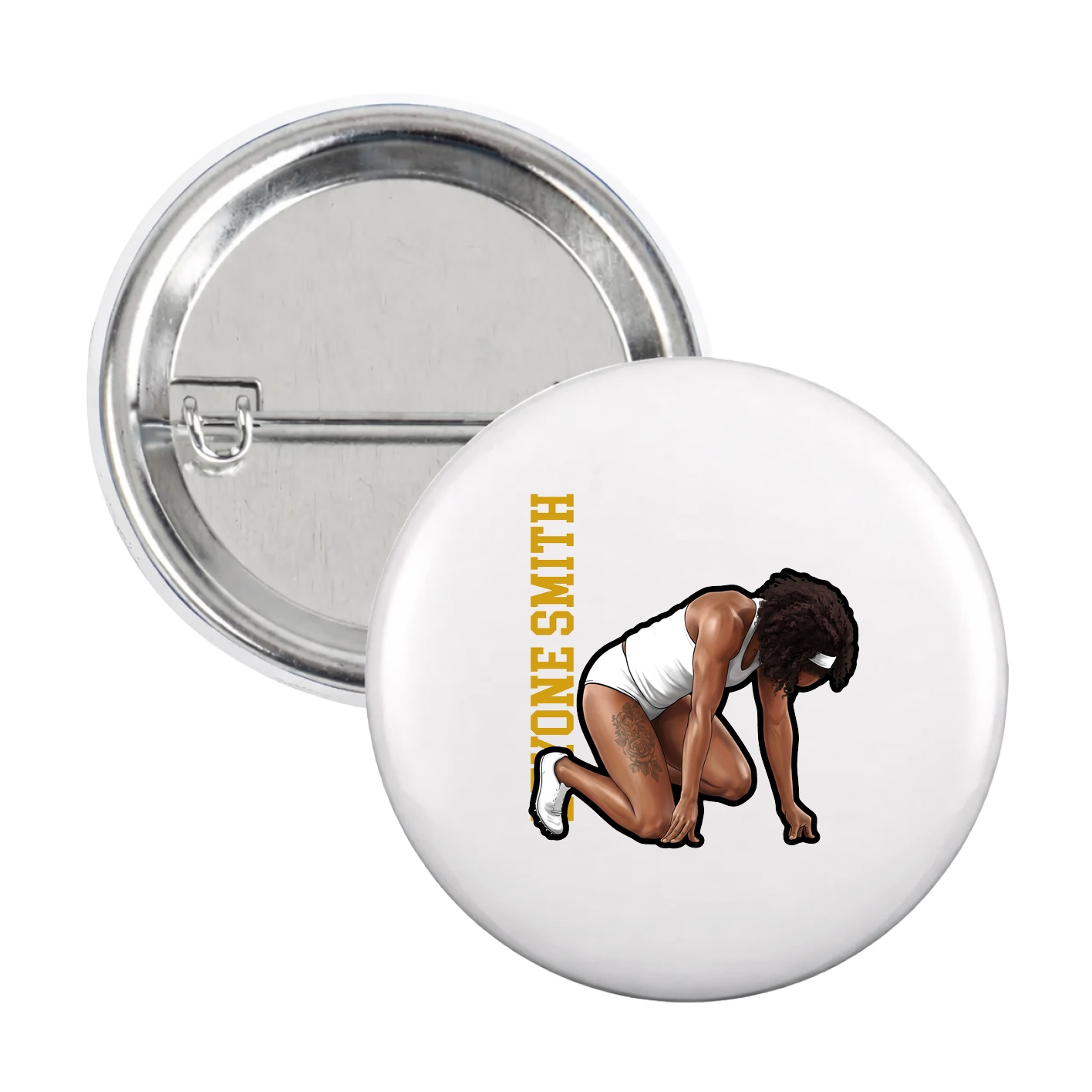 Game Day Button — Name Vertical in White