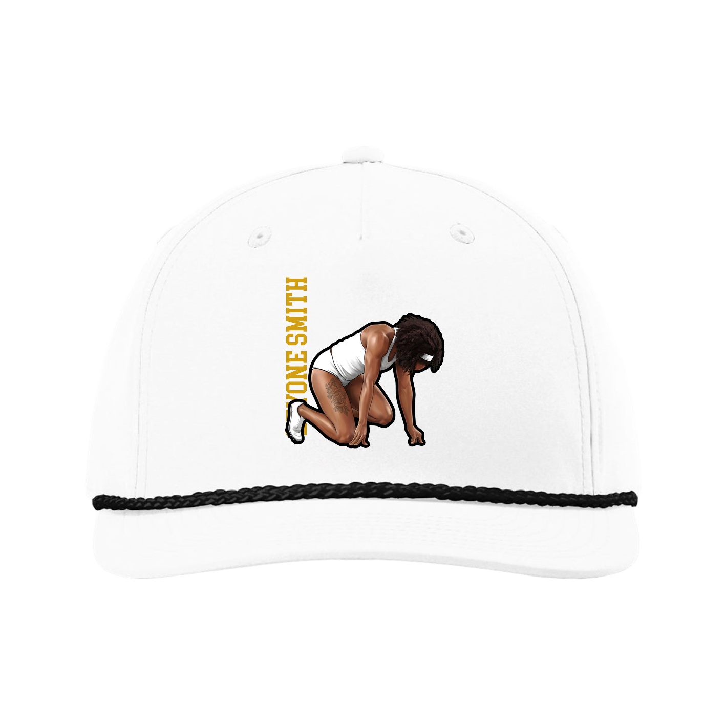 Five-Panel Classic Rope Cap — Name Vertical in White
