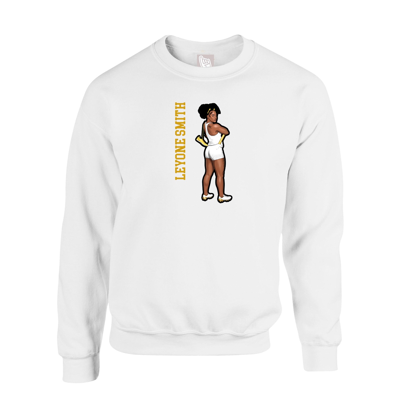 Fleece Crew — Name Vertical in White