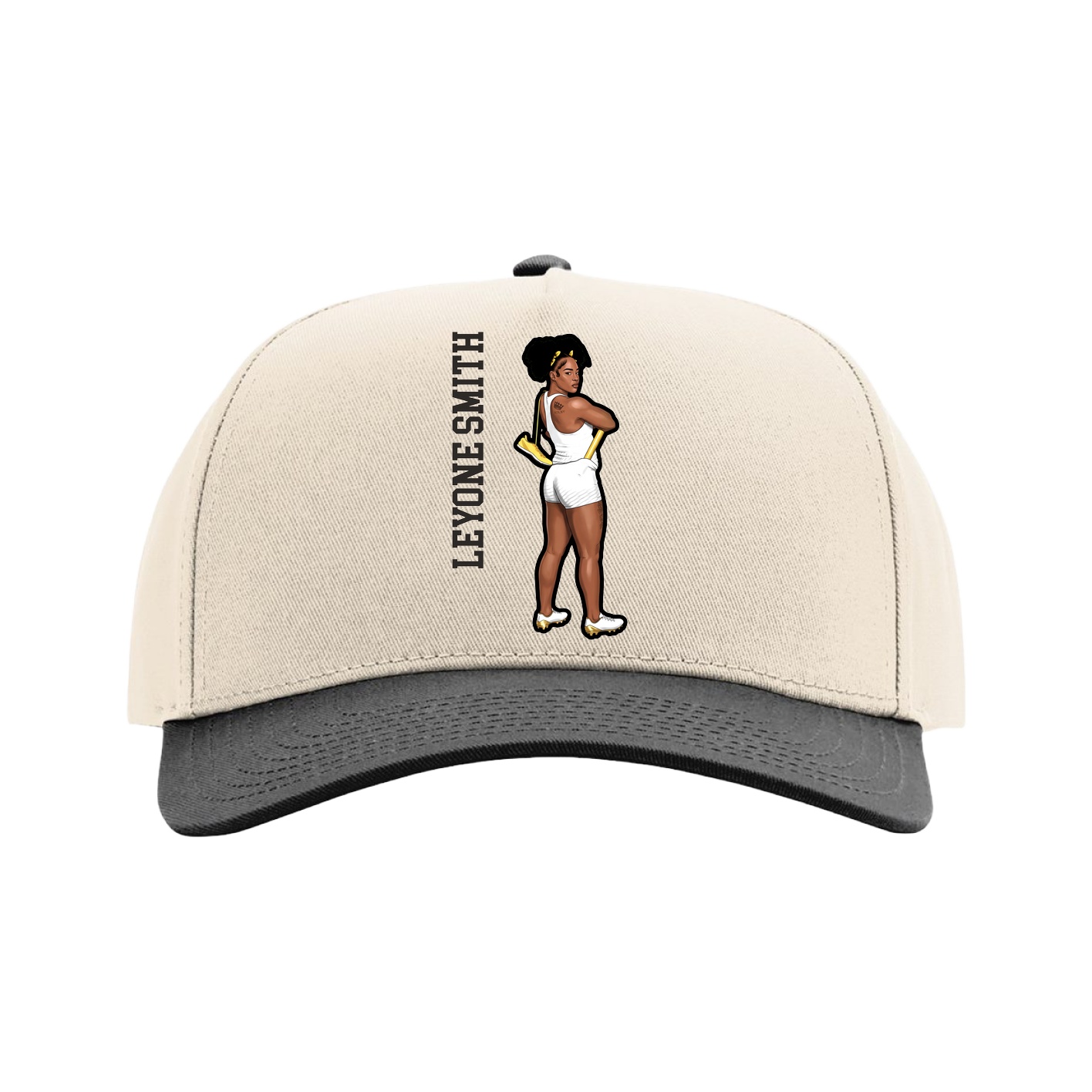 Full Fabric Five-Panel Champ Cap — Name Vertical in Cream/Black