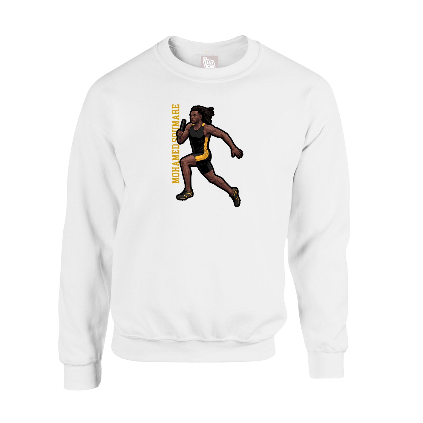 Fleece Crew — Name Vertical in White