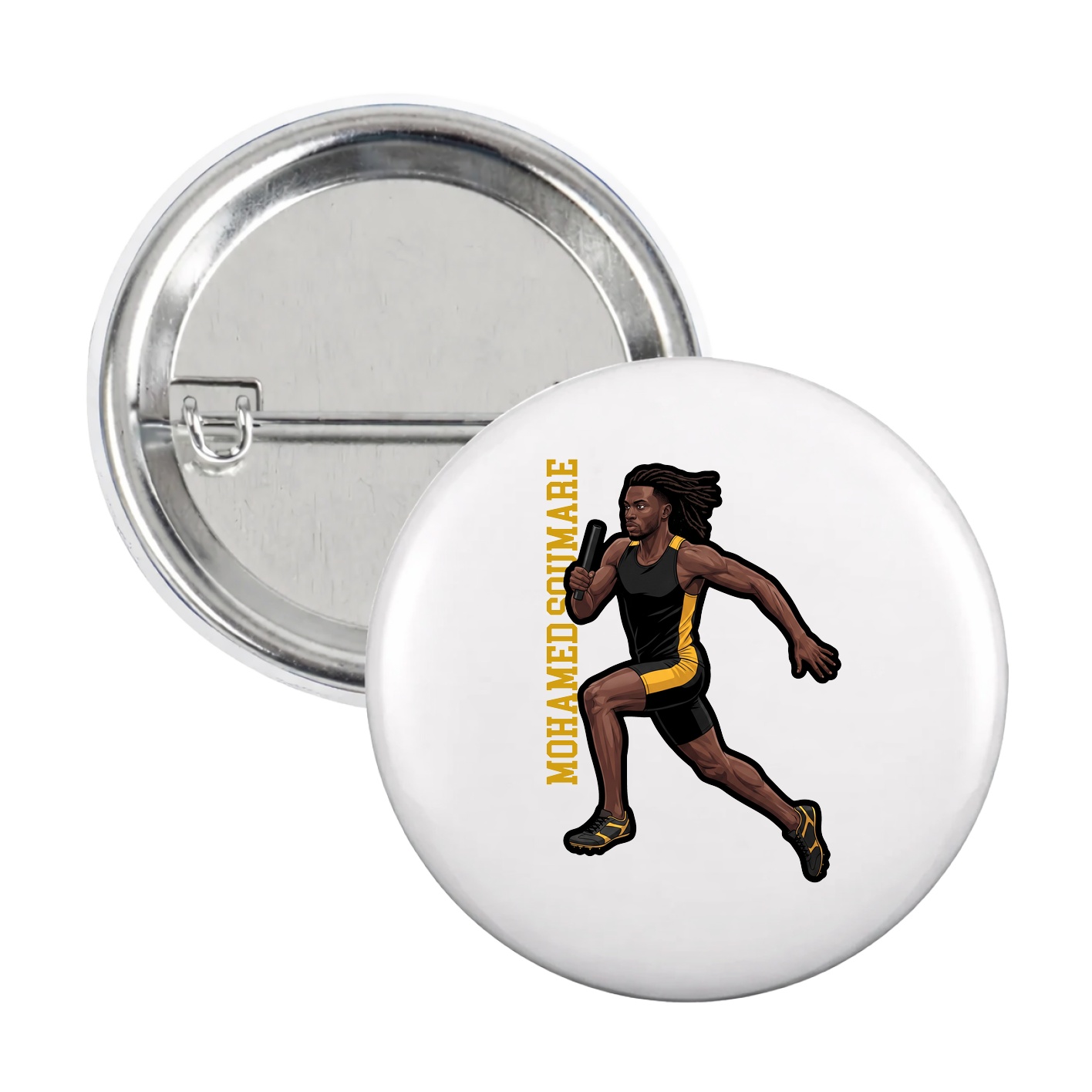 Game Day Button — Name Vertical in White