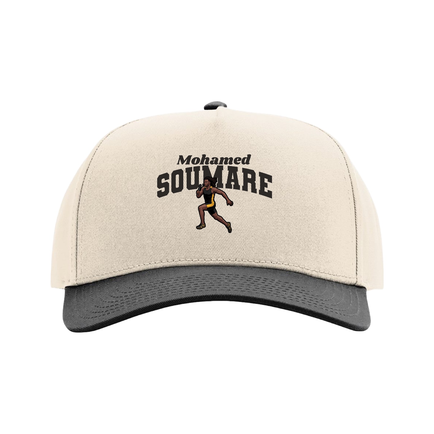 Full Fabric Five-Panel Champ Cap — Signature Arch in Cream/Black