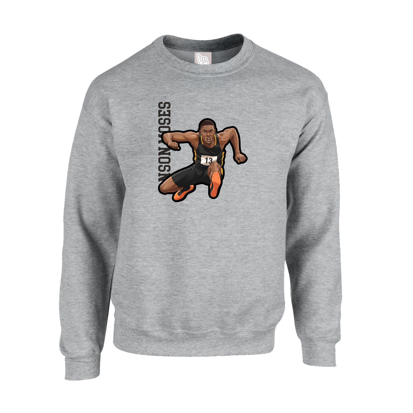 Fleece Crew — Name Vertical in Grey