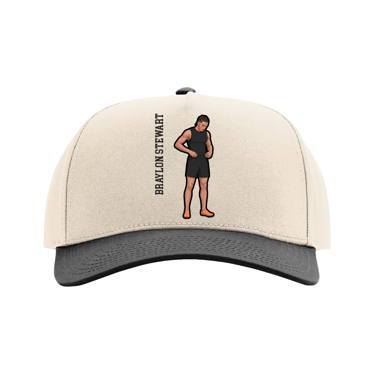 Full Fabric Five-Panel Champ Cap — Name Vertical in Cream/Black