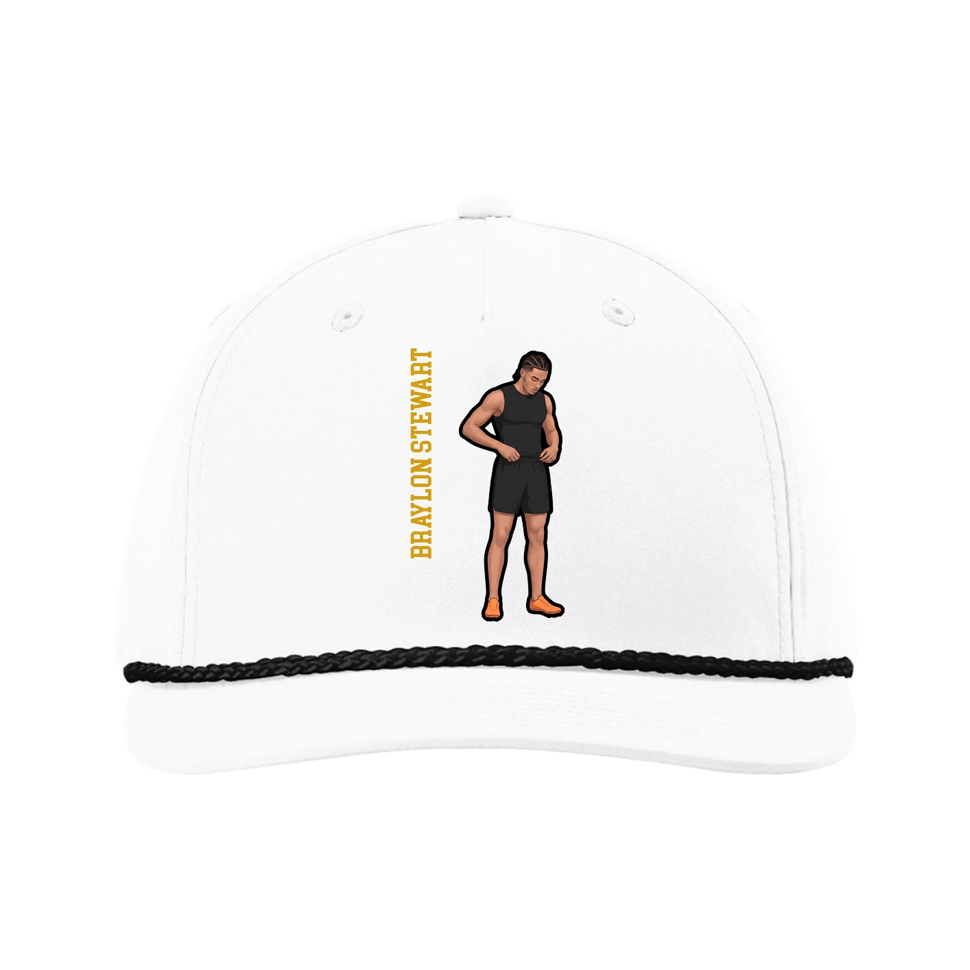 Five-Panel Classic Rope Cap — Name Vertical in White