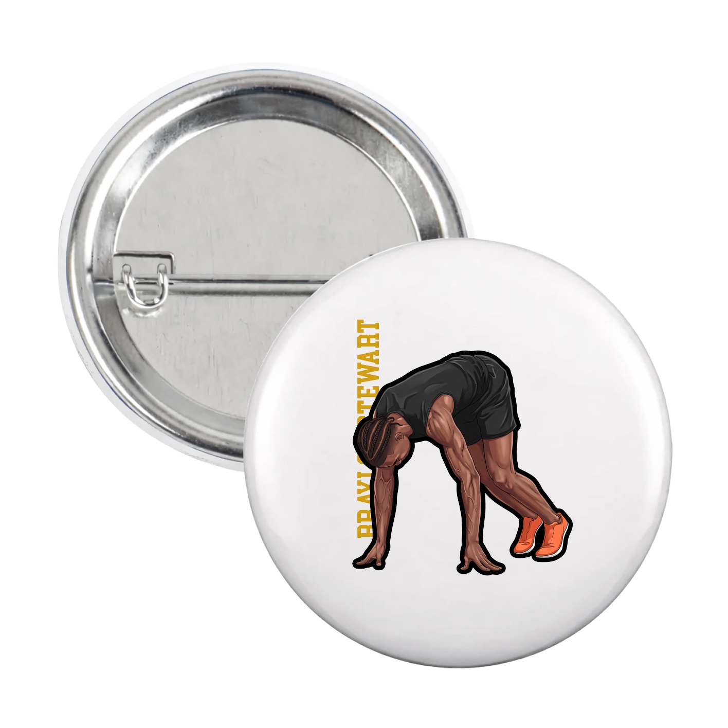 Game Day Button — Name Vertical in White