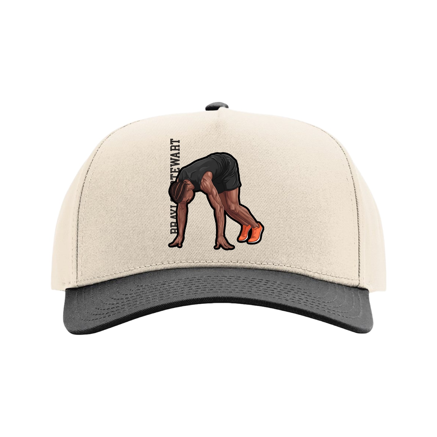 Full Fabric Five-Panel Champ Cap — Name Vertical in Cream/Black