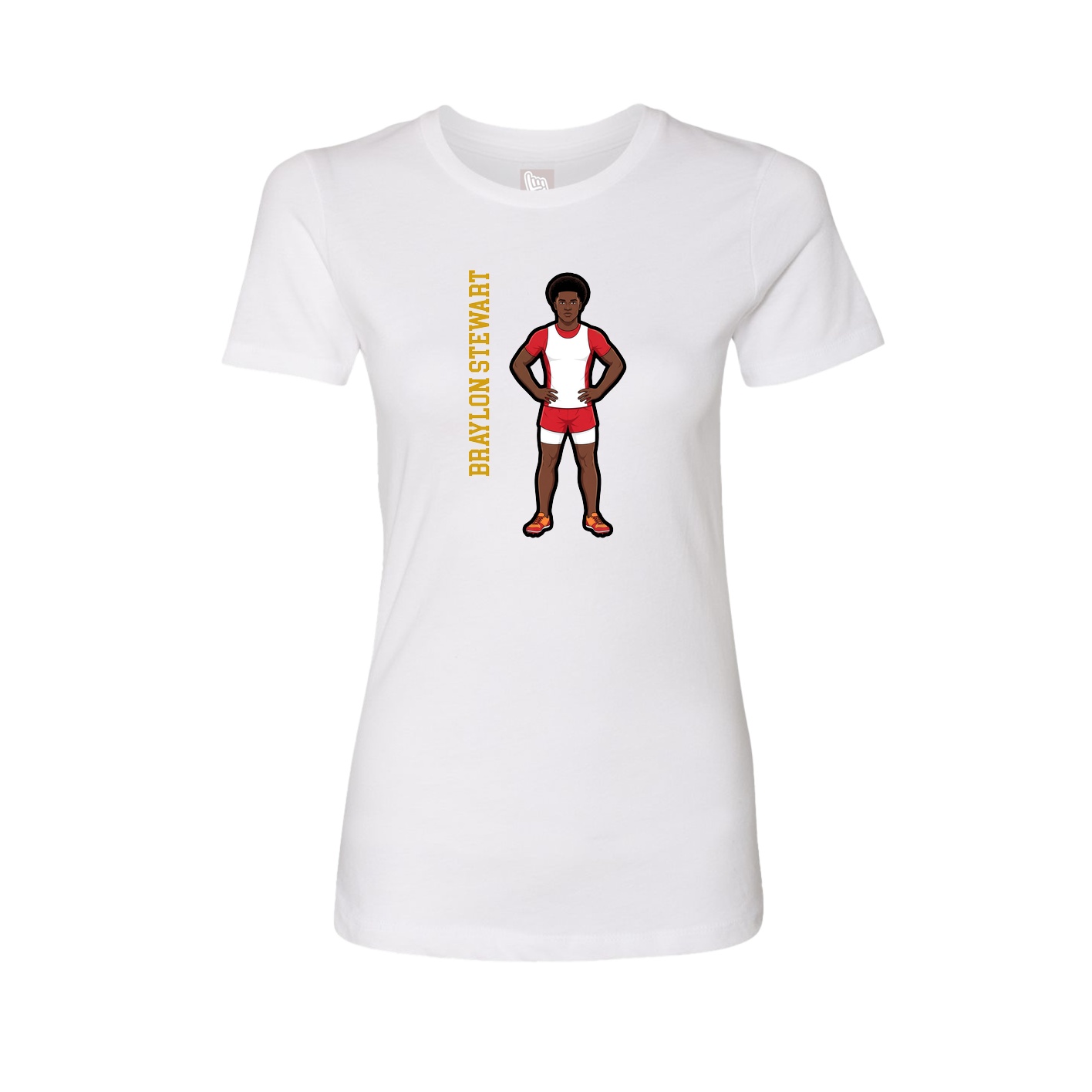 Womens Tee — Name Vertical in White