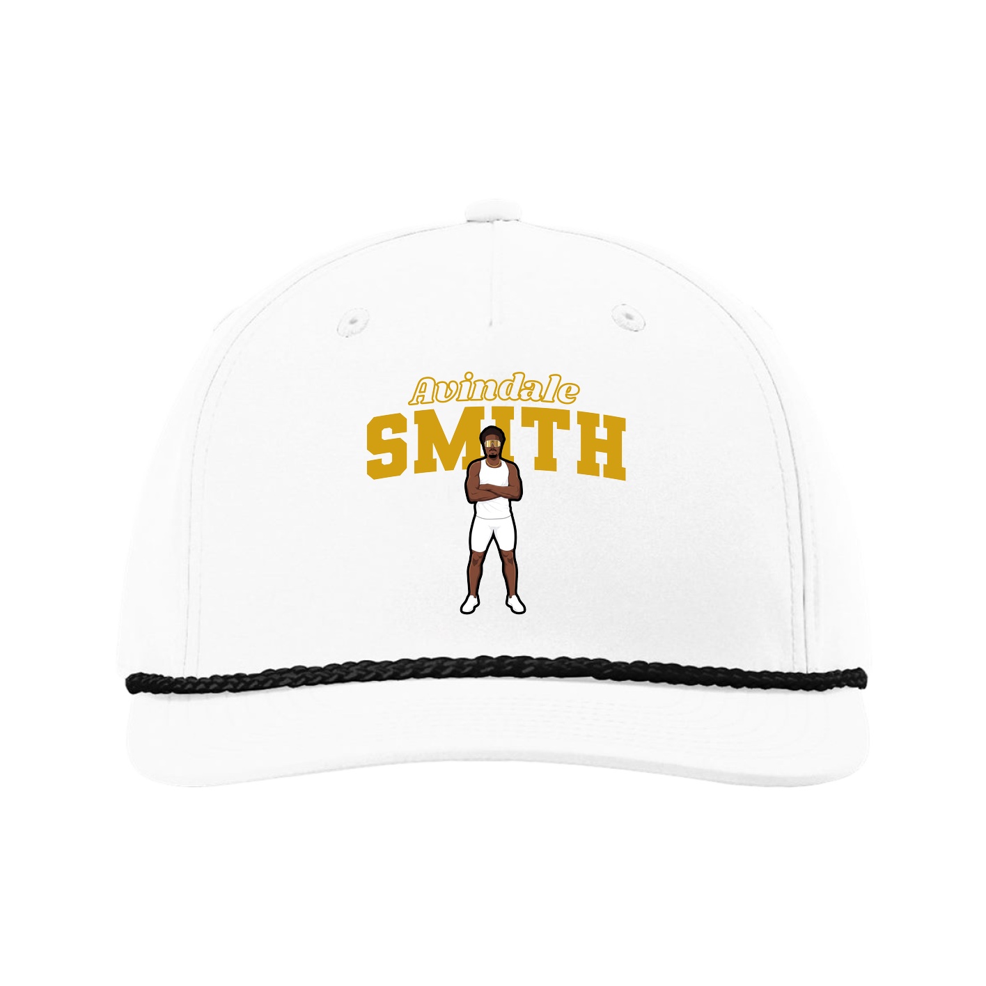 Five-Panel Classic Rope Cap — Name Arch in White