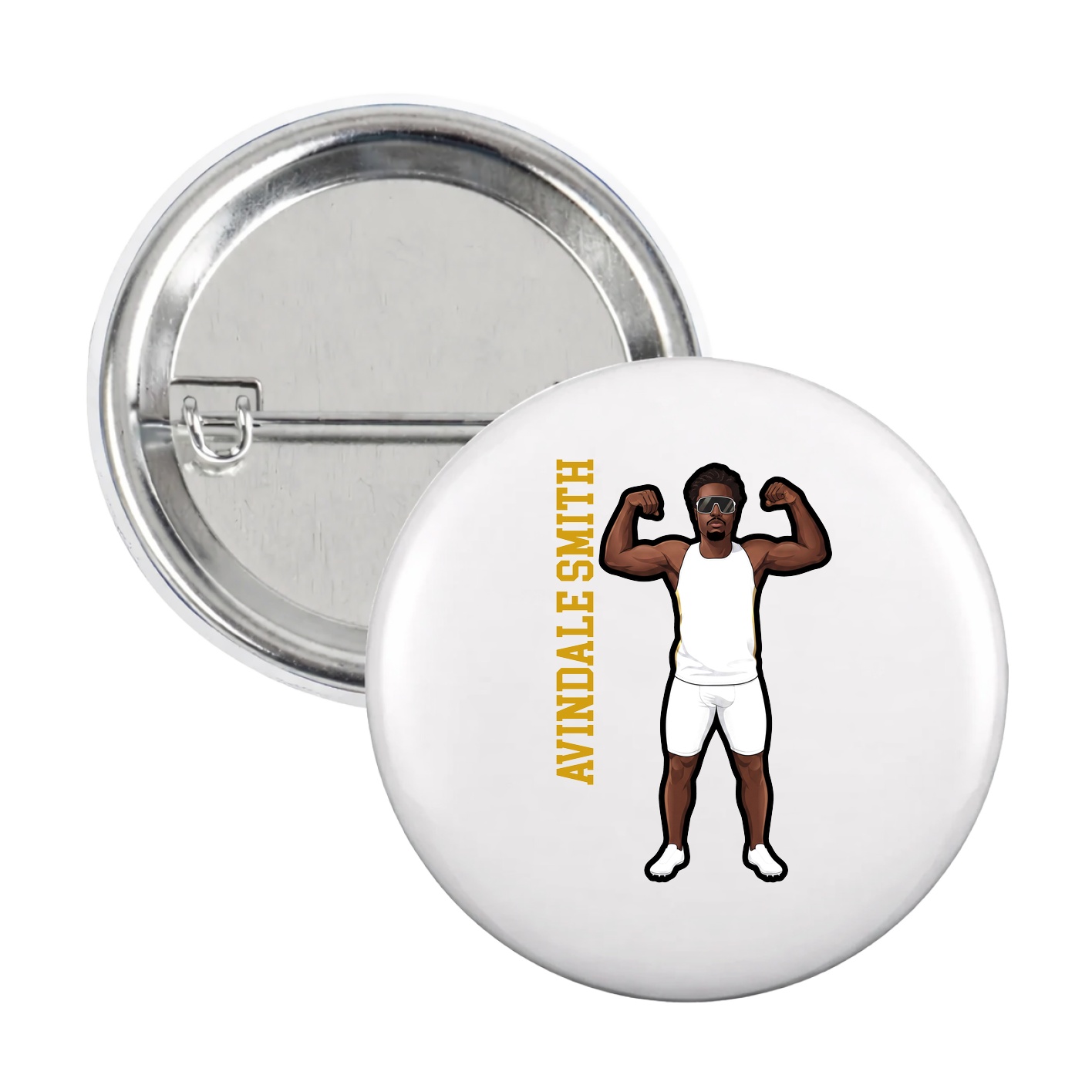 Game Day Button — Name Vertical in White
