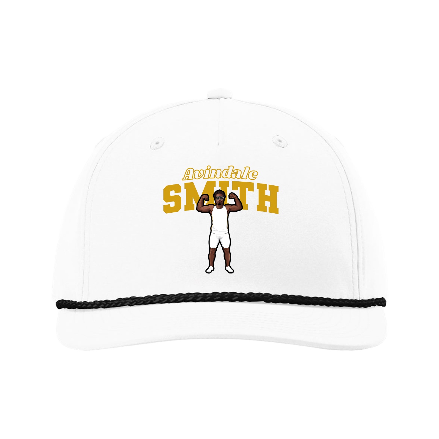 Five-Panel Classic Rope Cap — Name Arch in White