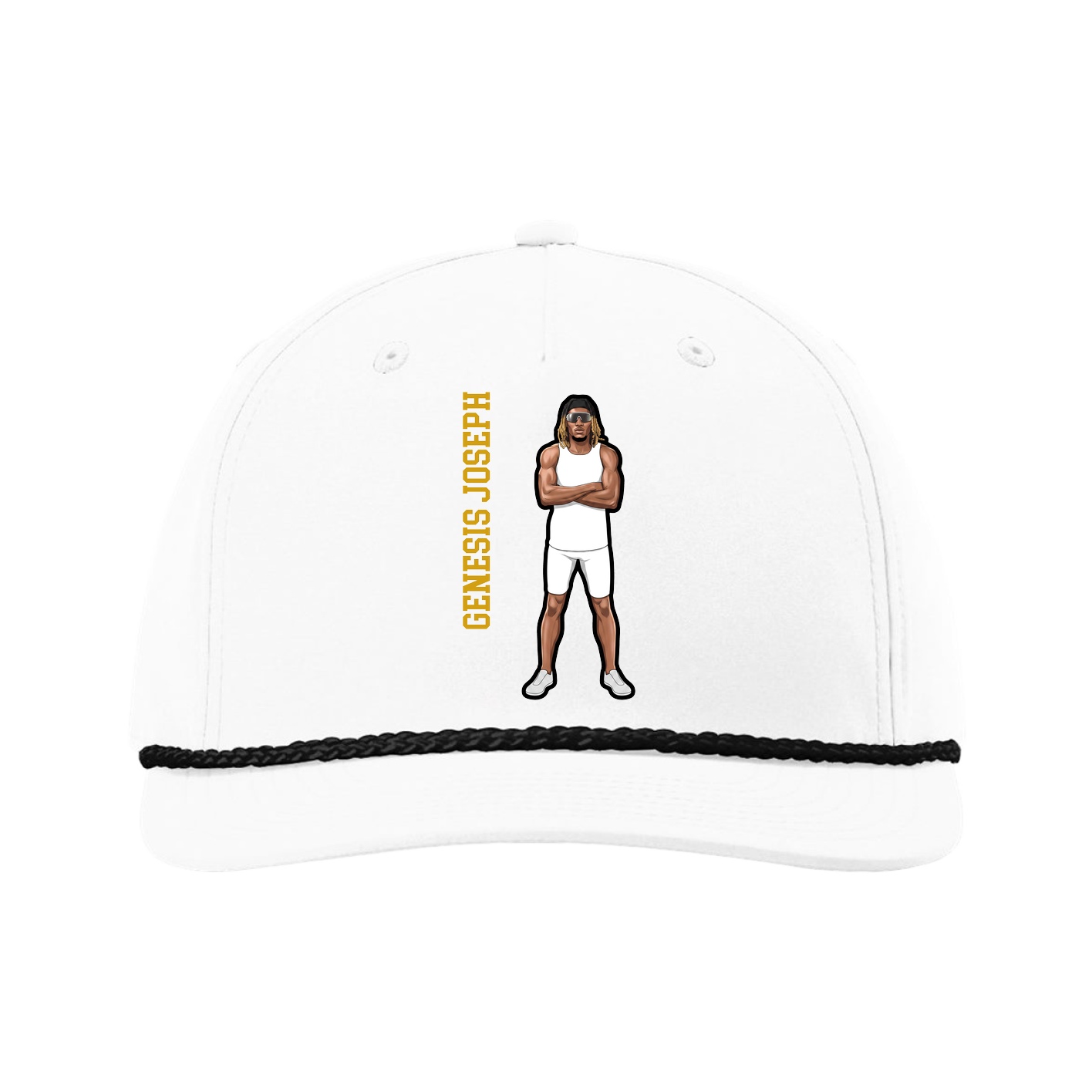 Five-Panel Classic Rope Cap — Name Vertical in White
