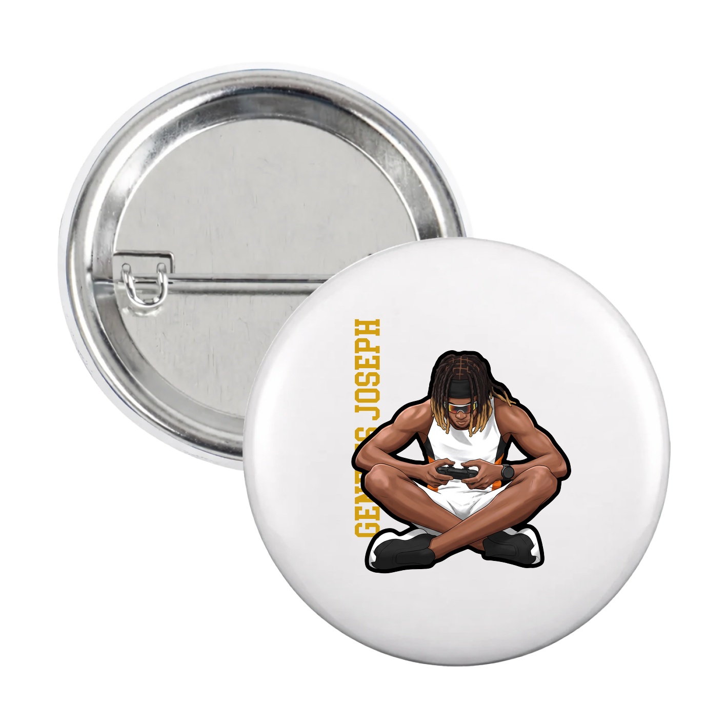 Game Day Button — Name Vertical in White