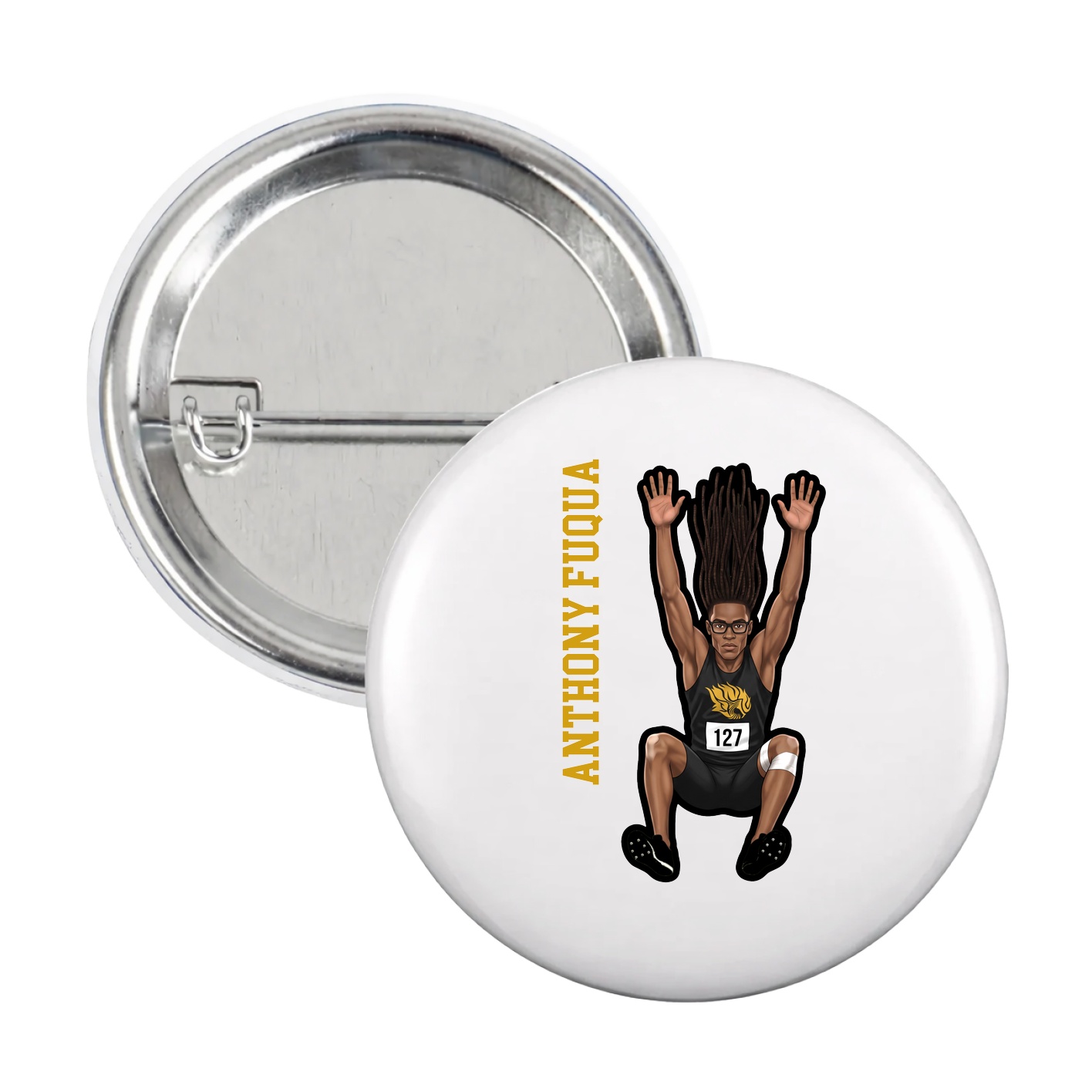 Game Day Button — Name Vertical in White