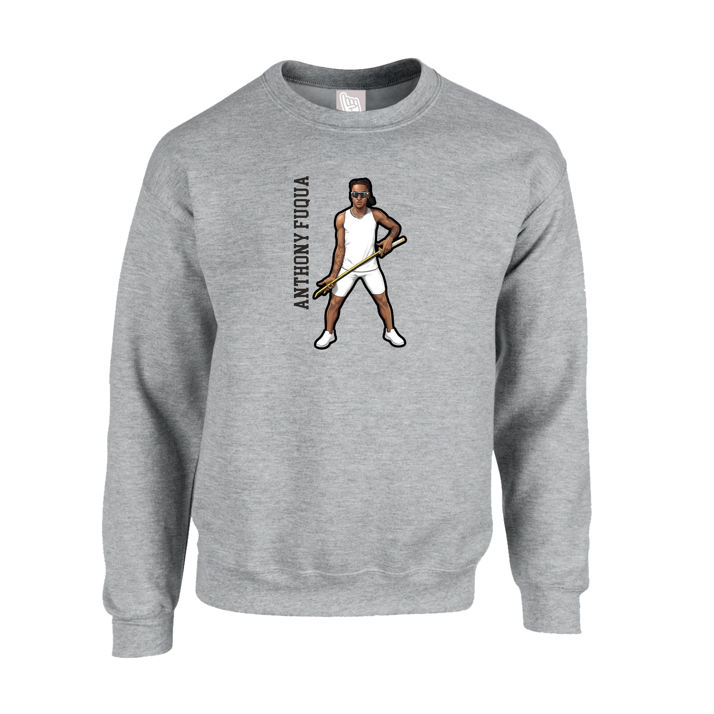Fleece Crew — Name Vertical in Grey
