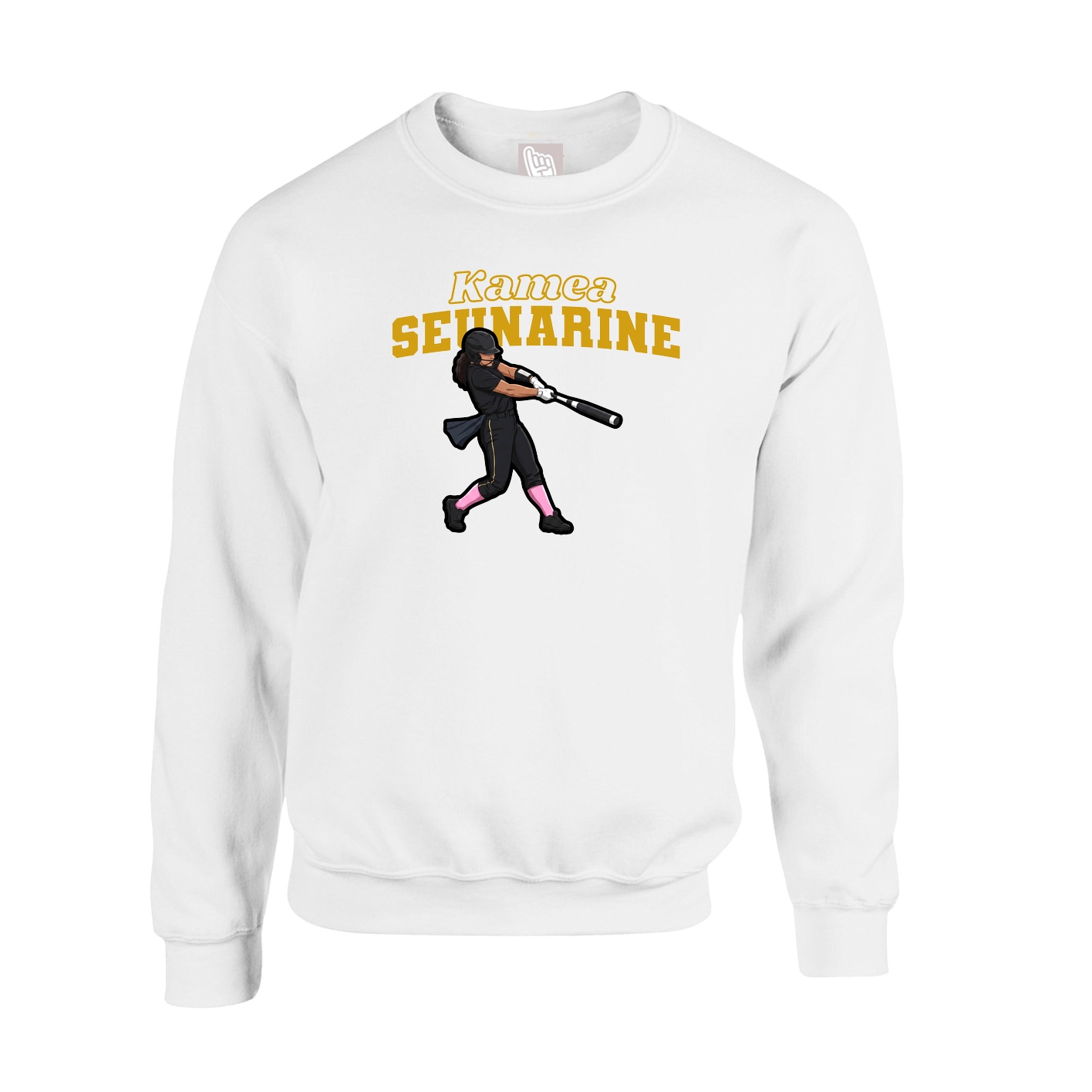 Fleece Crew — Name Arch in White