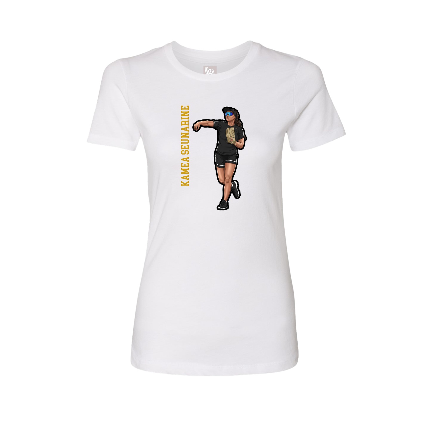 Womens Tee — Name Vertical in White