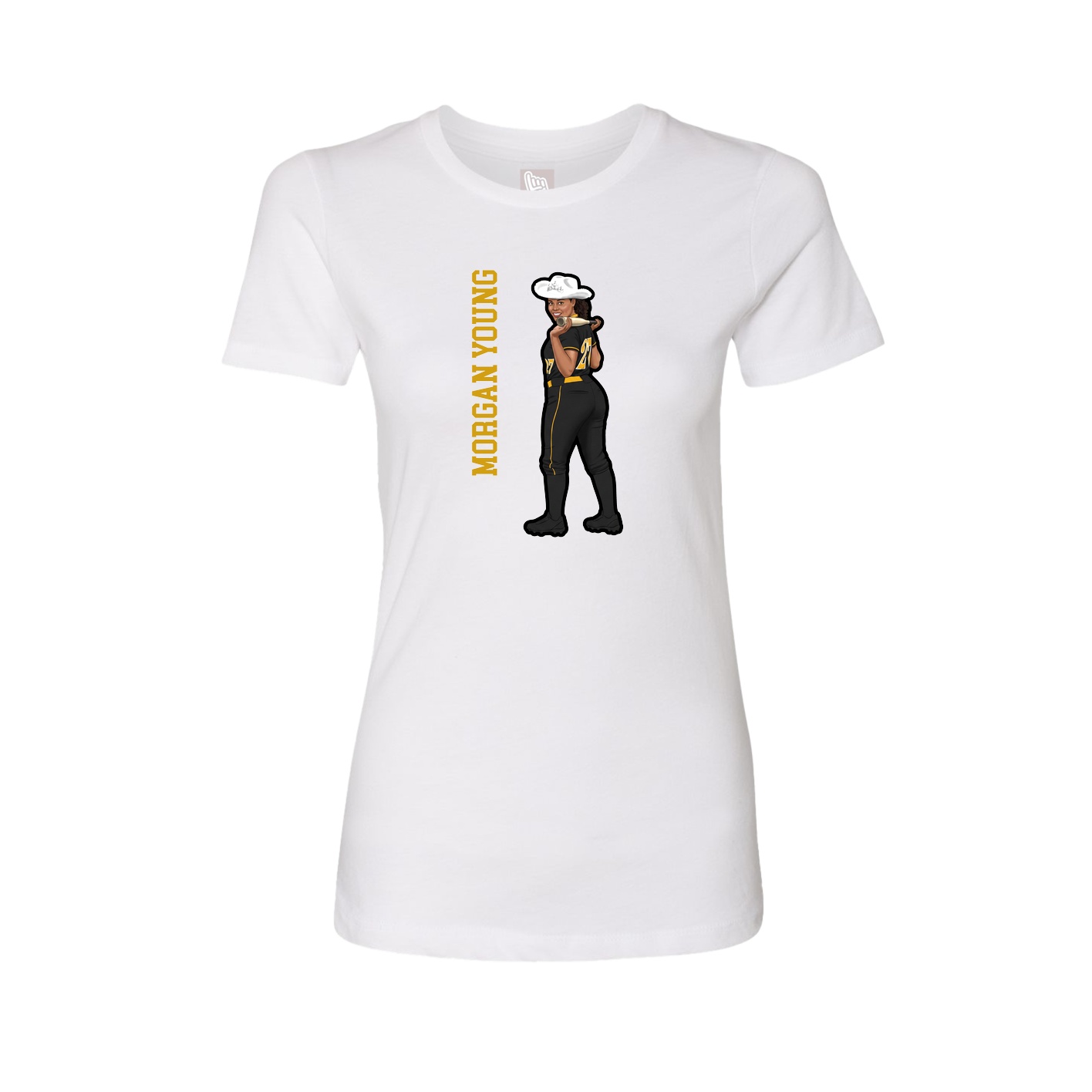 Womens Tee — Name Vertical in White