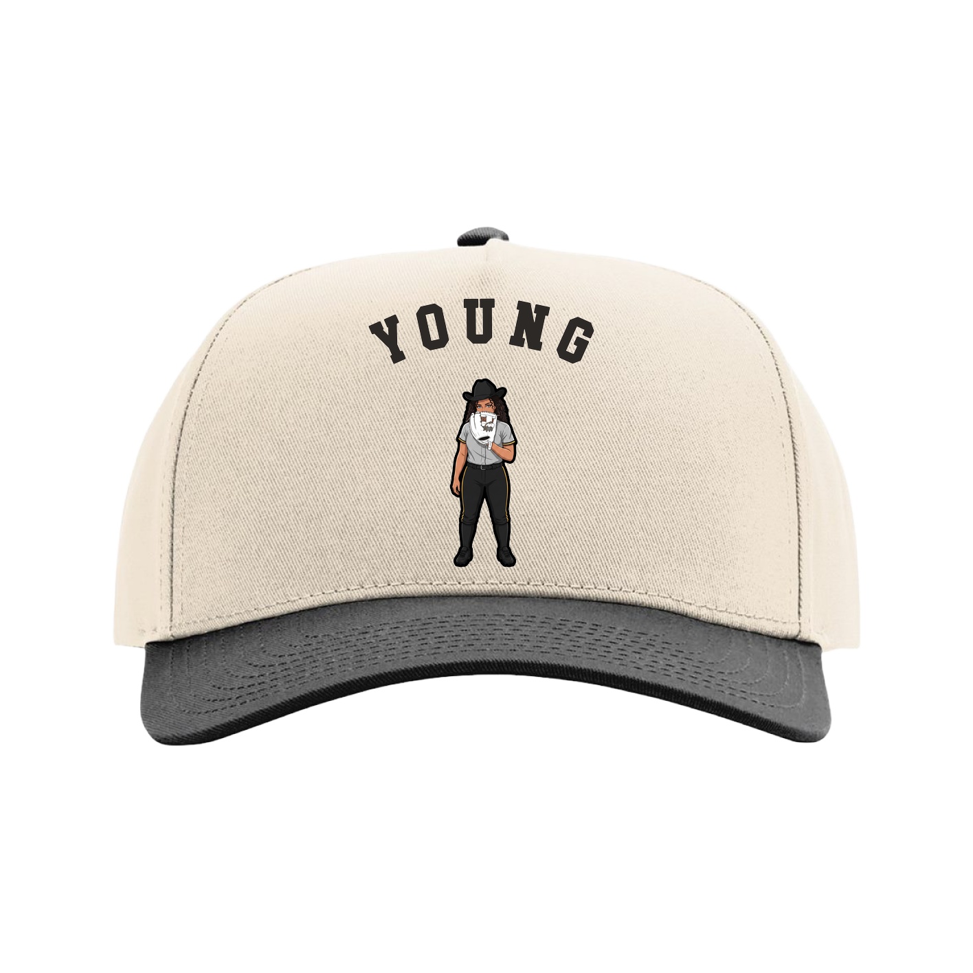 Full Fabric Five-Panel Champ Cap — Shirsey Arch in Cream/Black