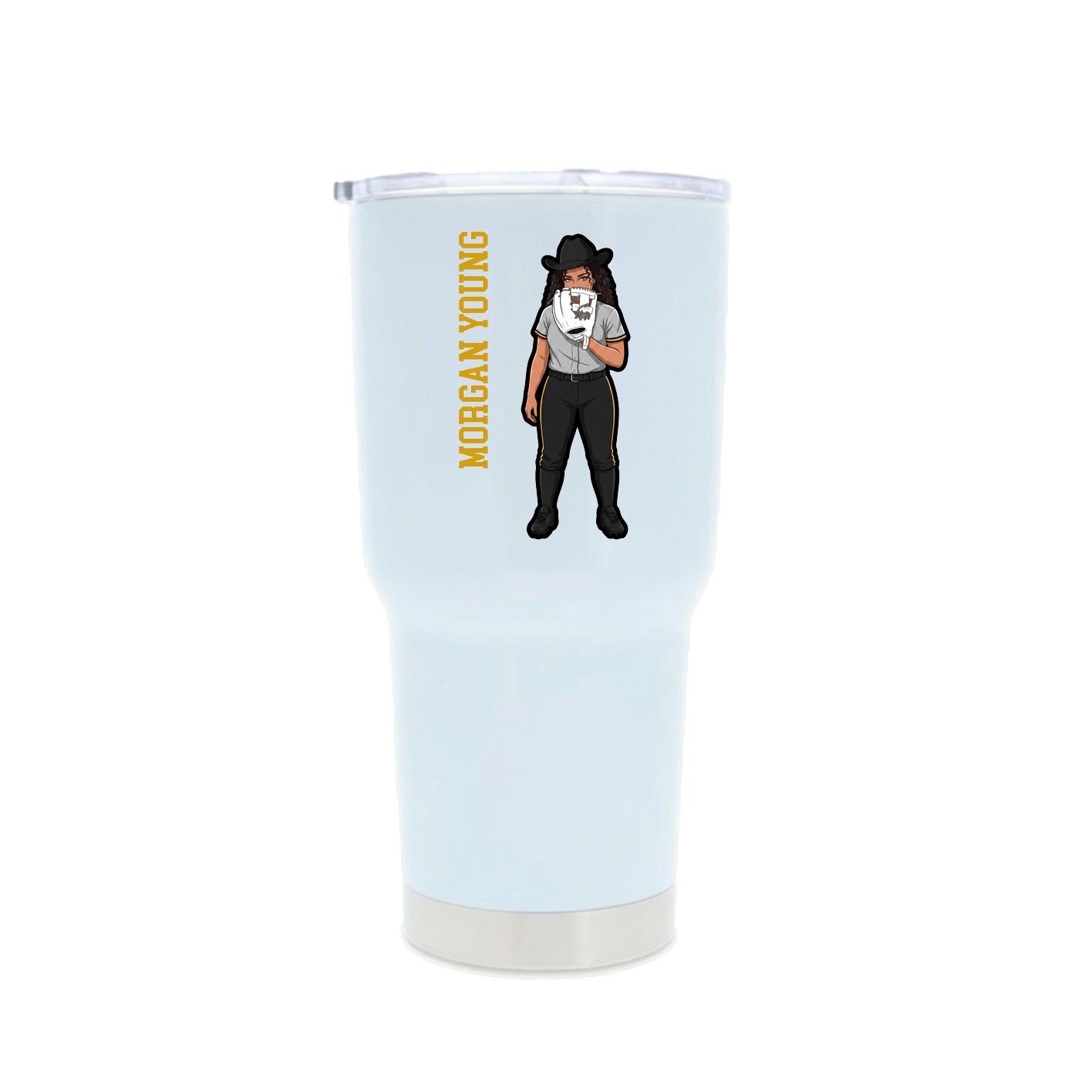 30oz Stainless Steel Tumbler — Name Vertical in White