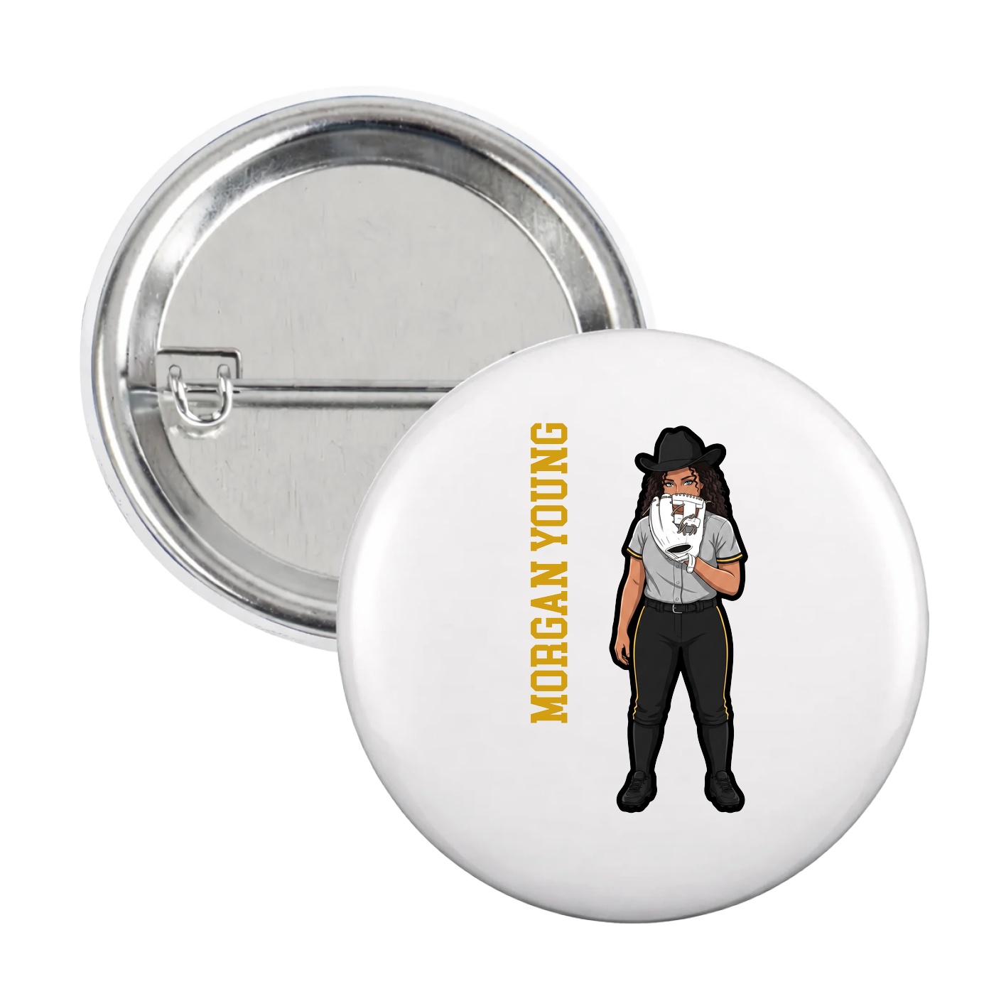 Game Day Button — Name Vertical in White
