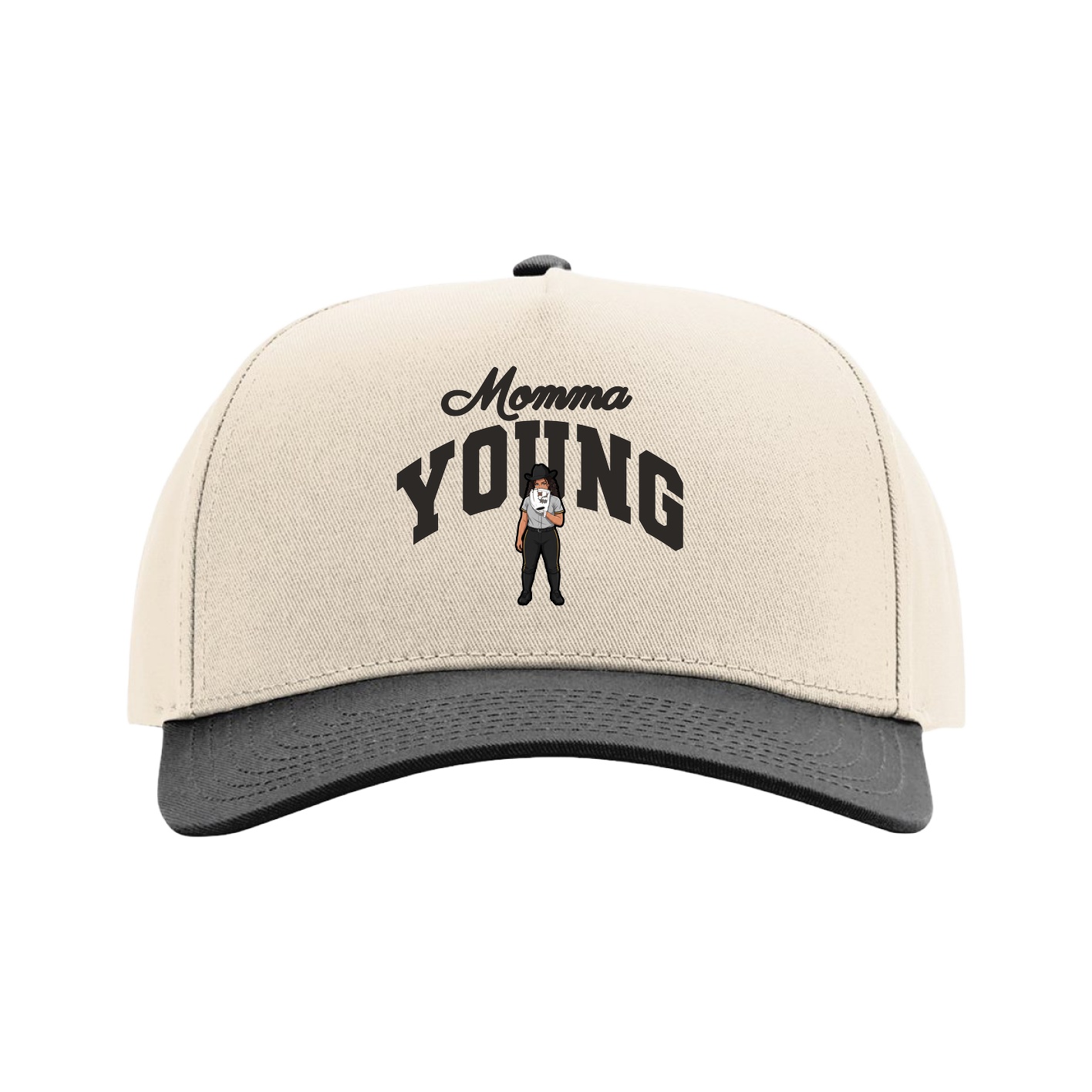 Full Fabric Five-Panel Champ Cap — Mothers Day Arch in Cream/Black