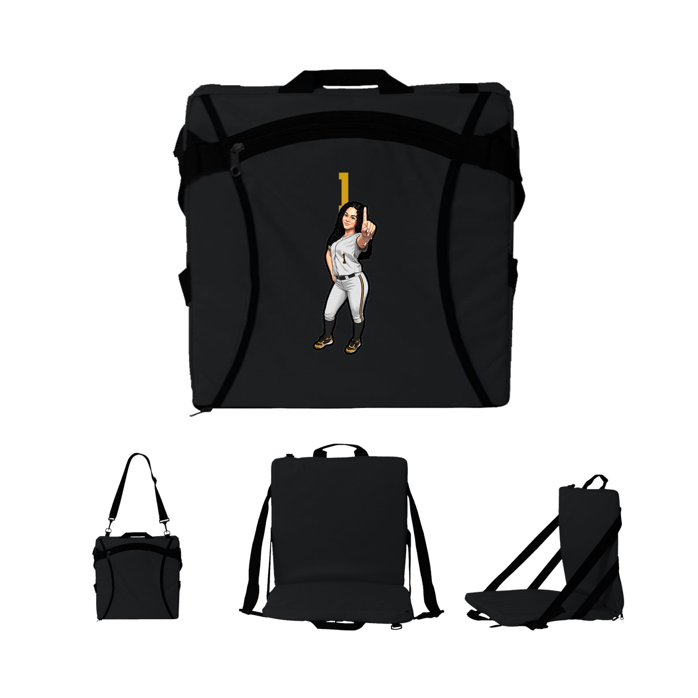 Folding Stadium Seat — Number Top in Black