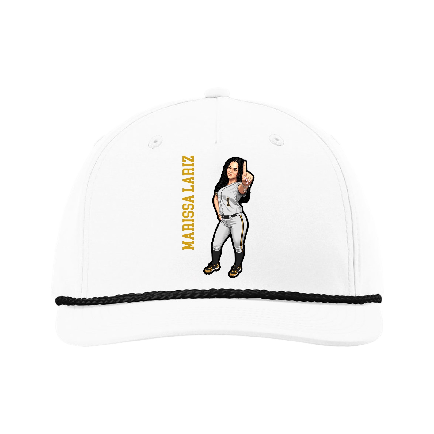 Five-Panel Classic Rope Cap — Name Vertical in White